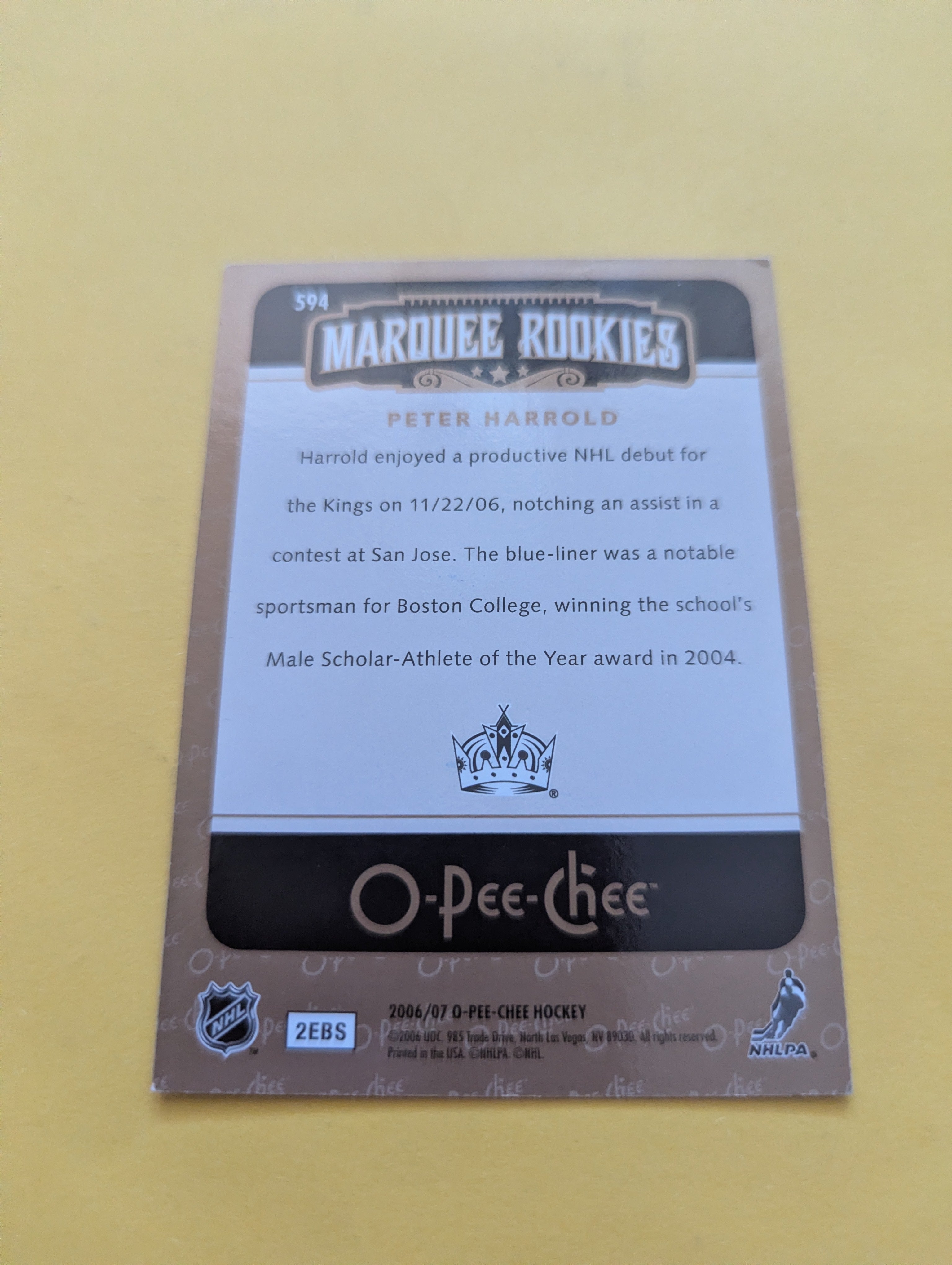 Peter Harrold Signed Los Angeles Kings Rookie Card