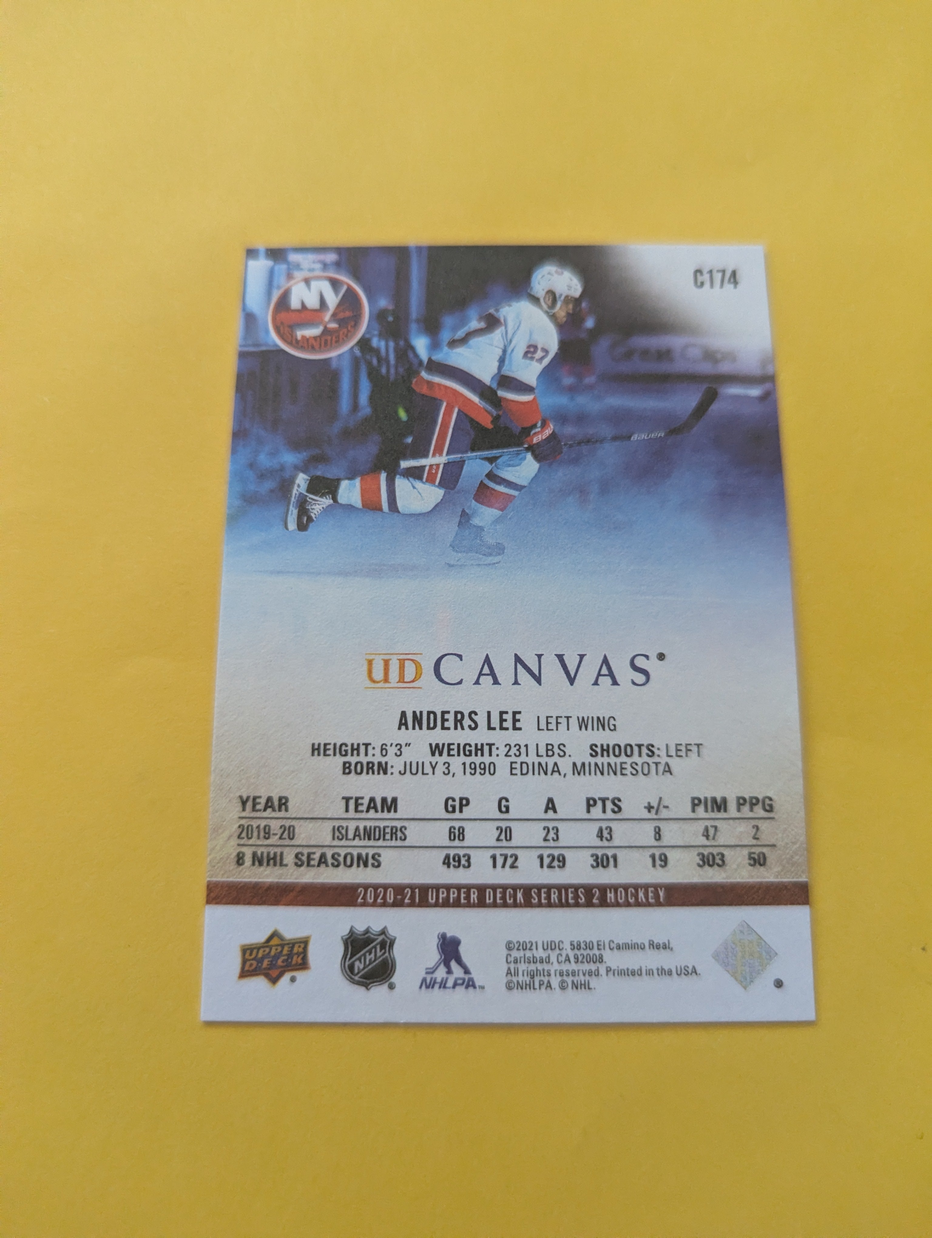 Anders Lee 20-21 Upper Deck UD Canvas Card