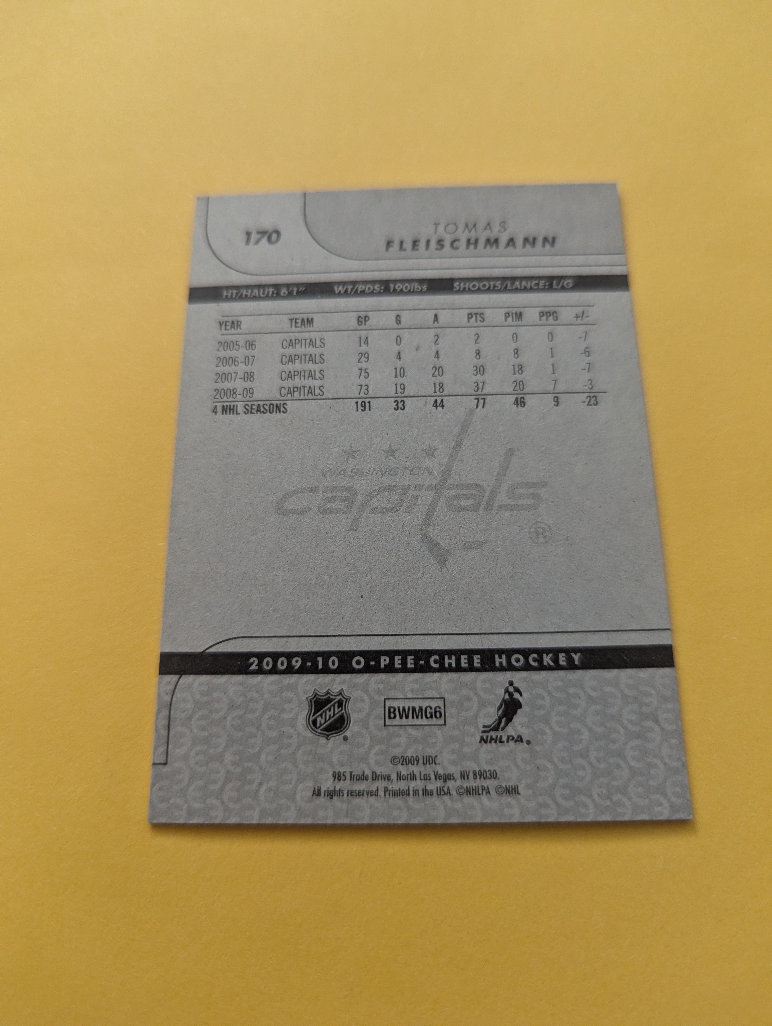 Tomas Fleischmann Signed Washington Capitals Card