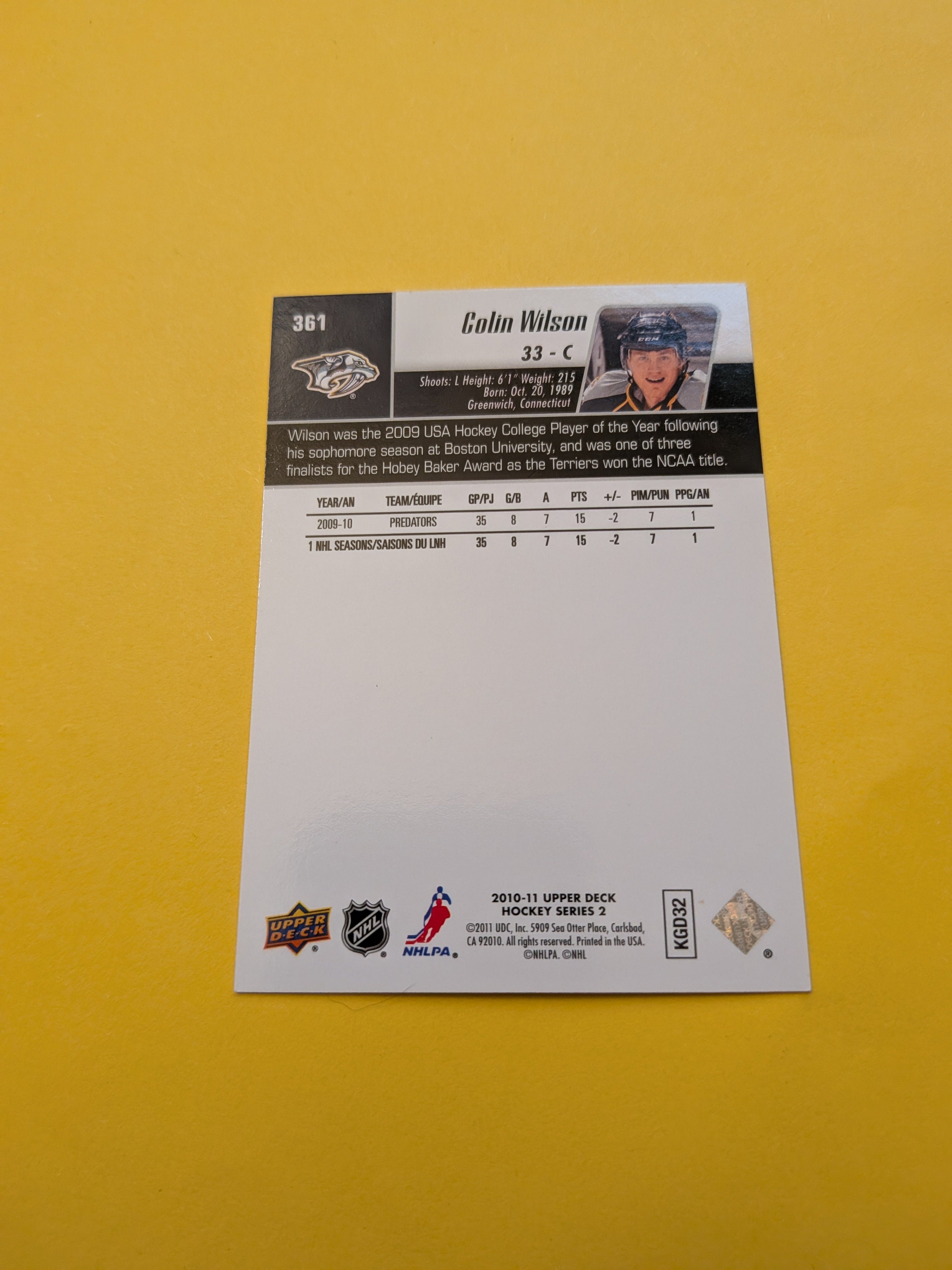 Colin Wilson Signed Nashville Predators Card B