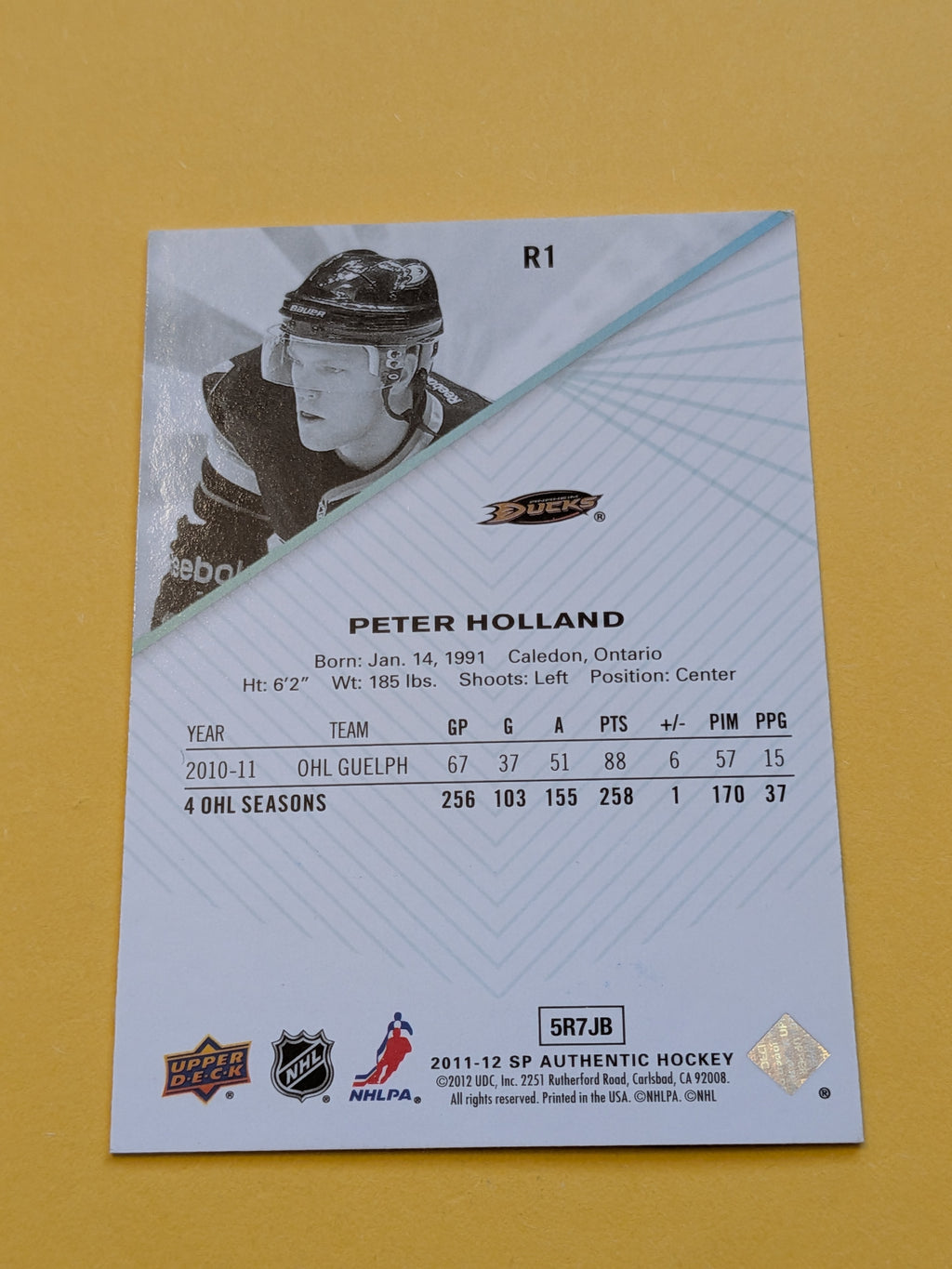 Peter Holland Signed Anaheim Ducks Rookie Card B