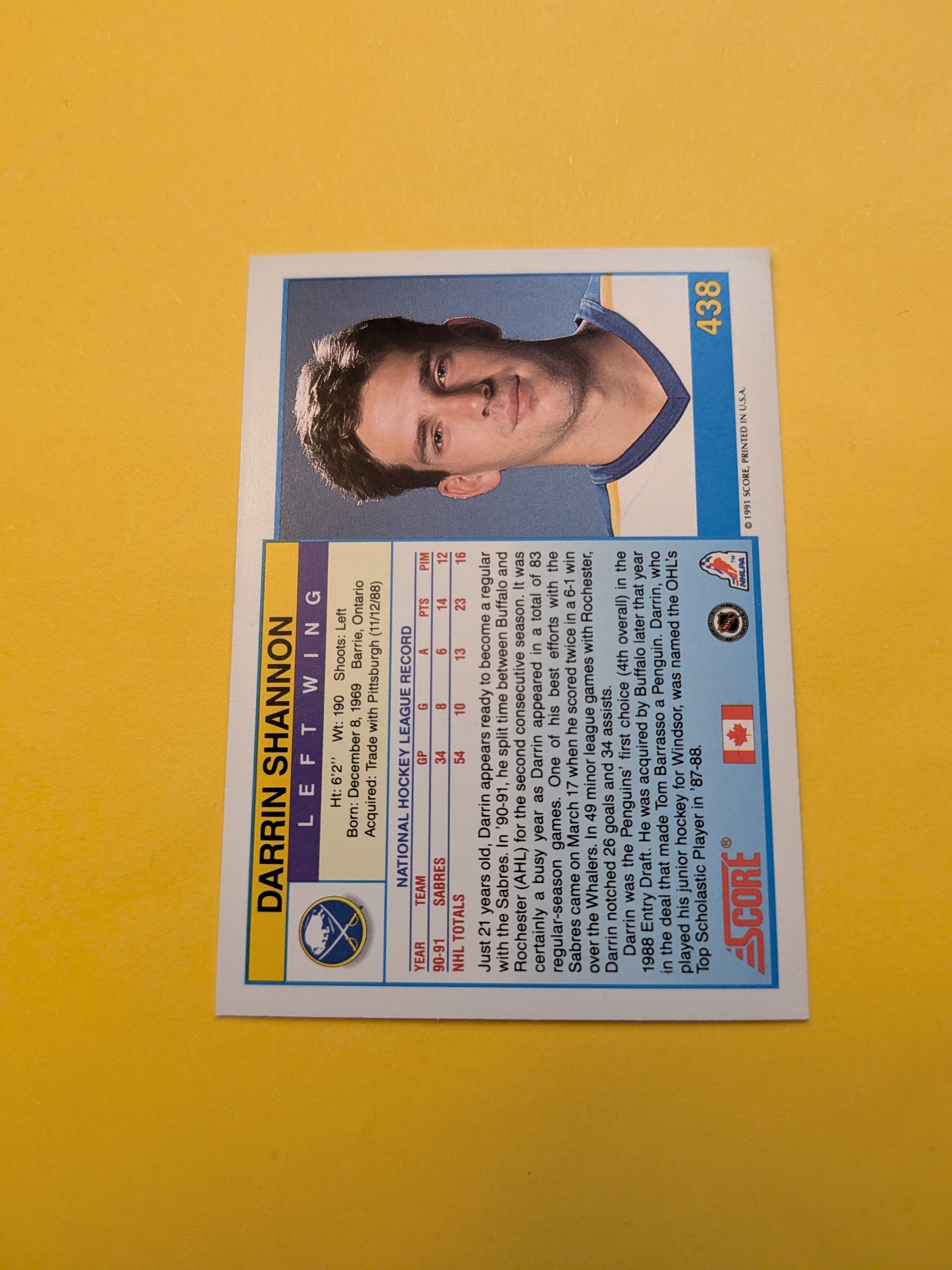 Darrin Shannon Signed Buffalo Sabres Card E