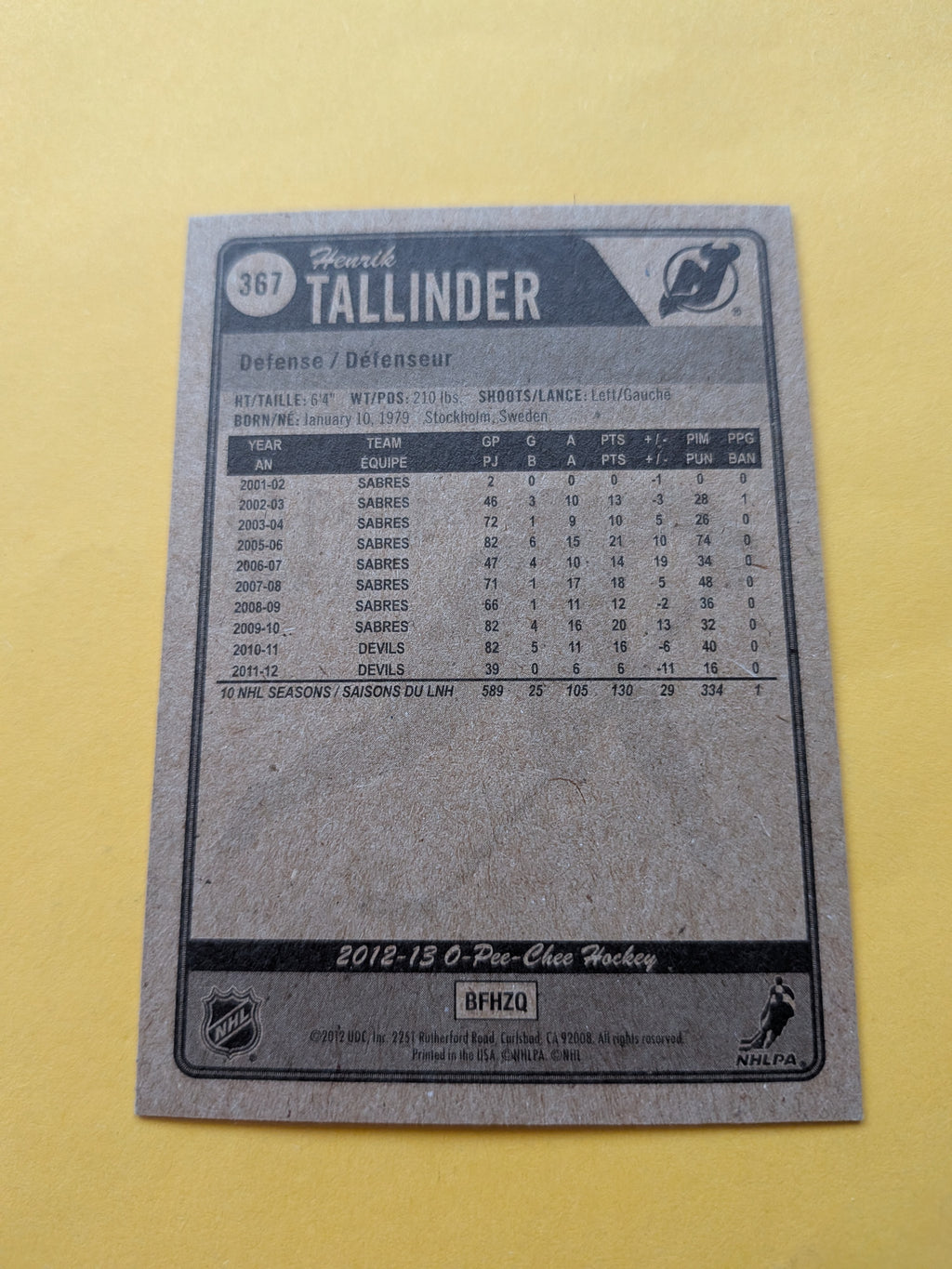 Henrik Tallinder Signed New Jersey Devils Card C