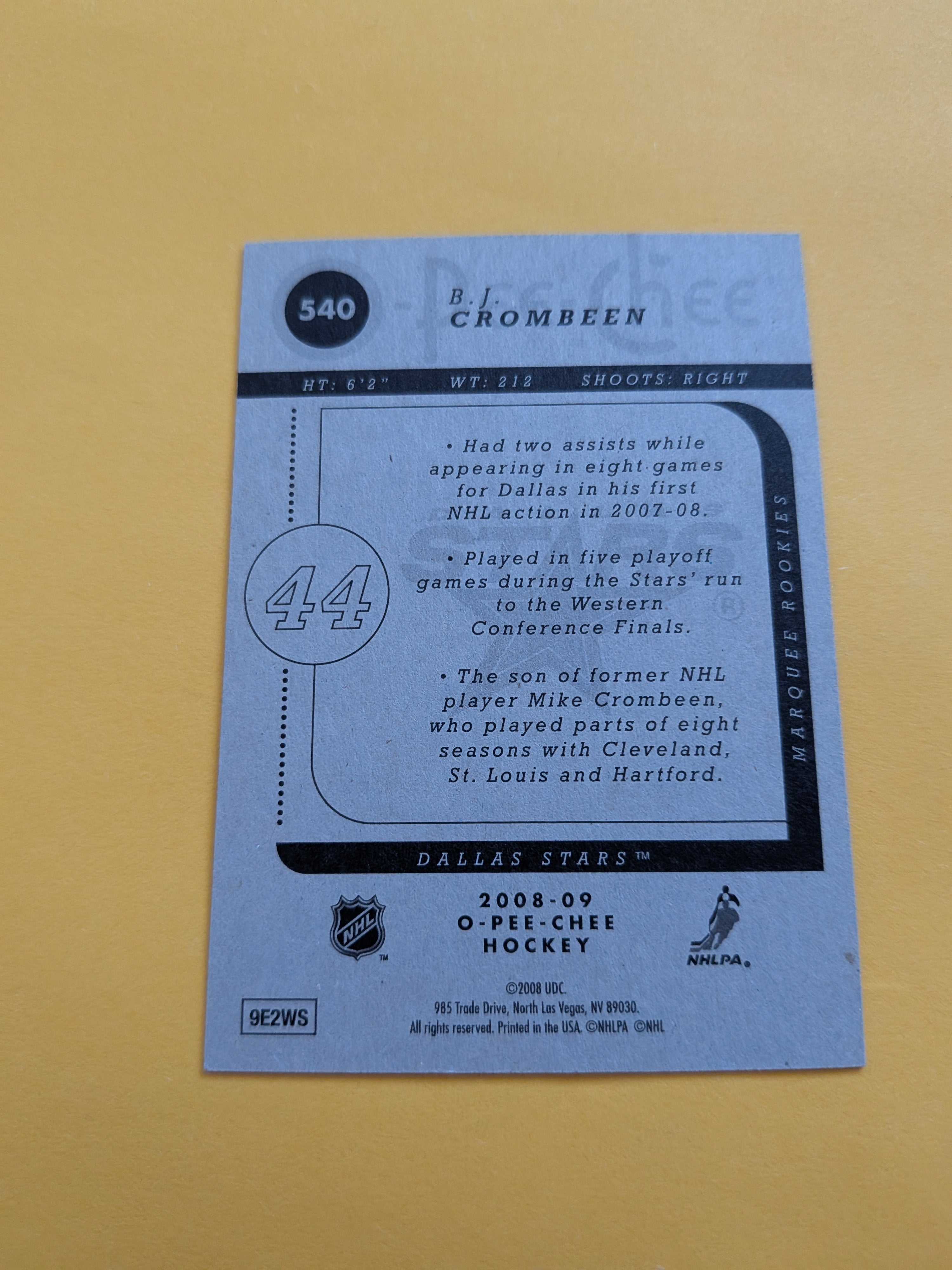 B.J. Crombeen Signed Dallas Stars Rookie Card A