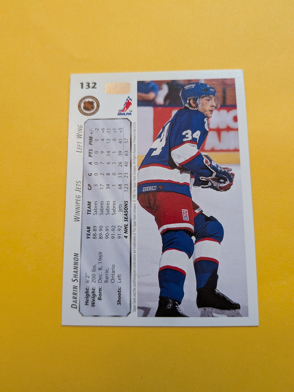 Darrin Shannon Signed Winnipeg Jets Card D