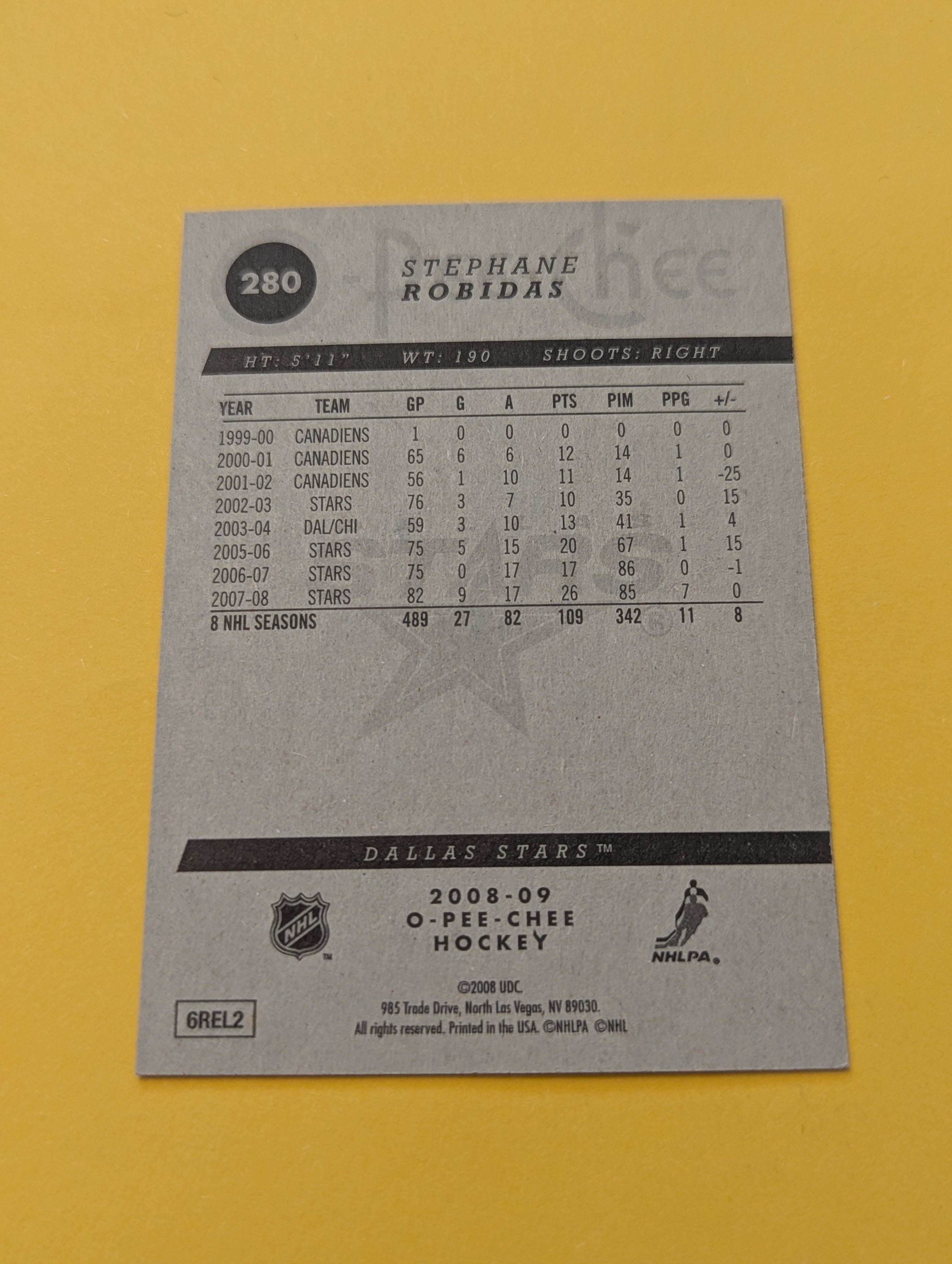 Stephane Robidas Signed Dallas Stars Card