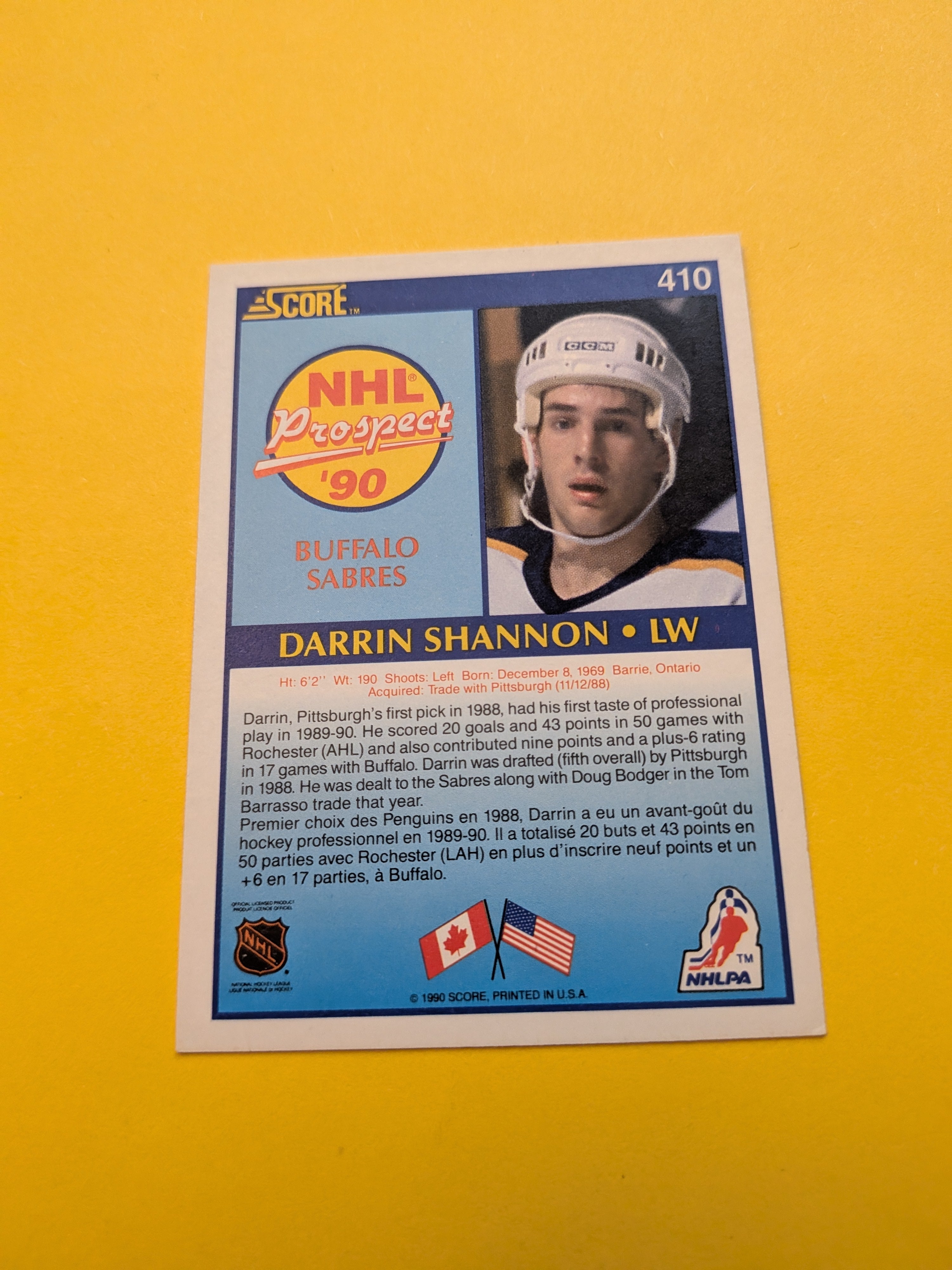 Darrin Shannon Signed Buffalo Sabres Rookie Card E