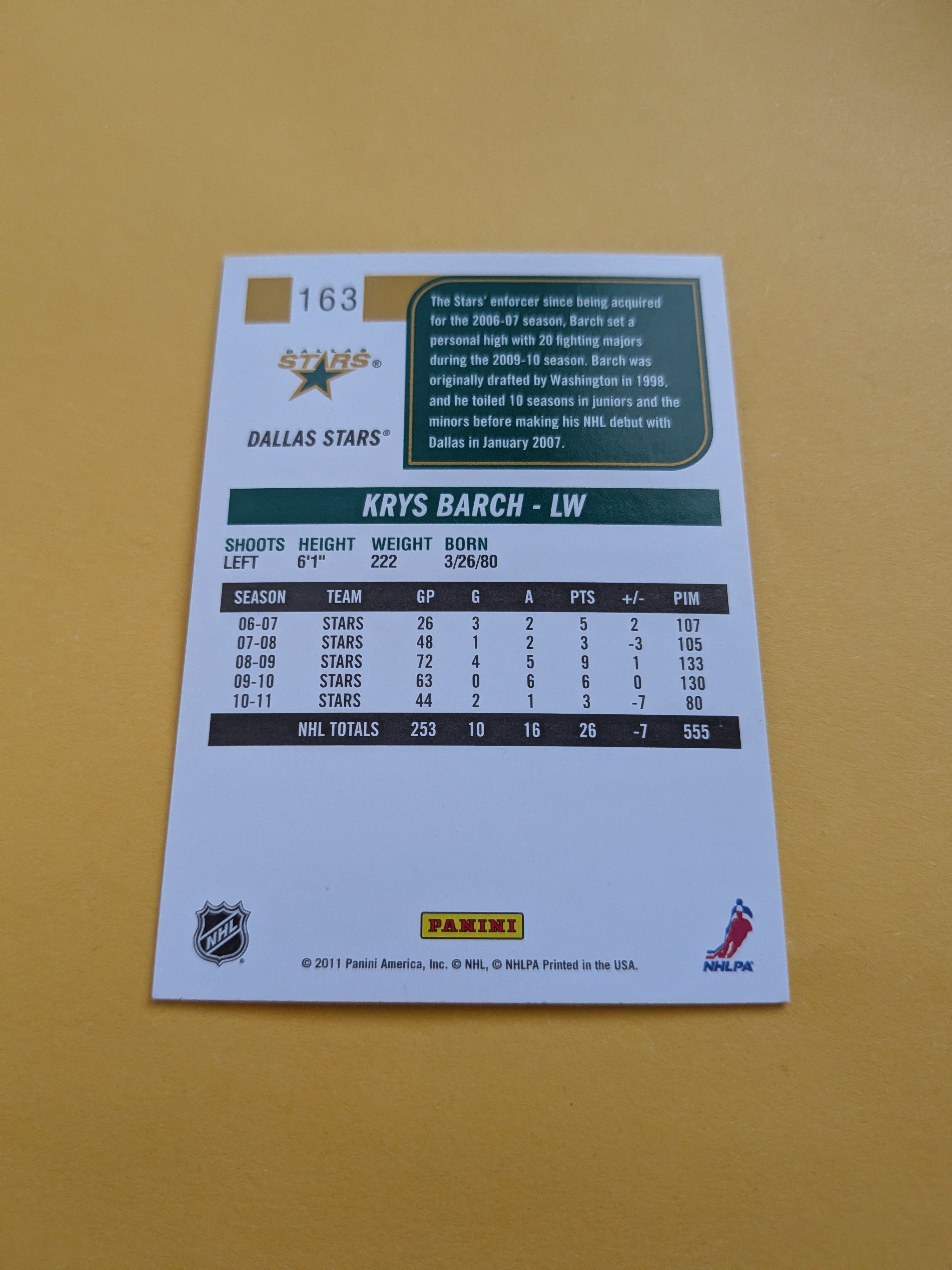Krys Barch Signed Dallas Stars Card A