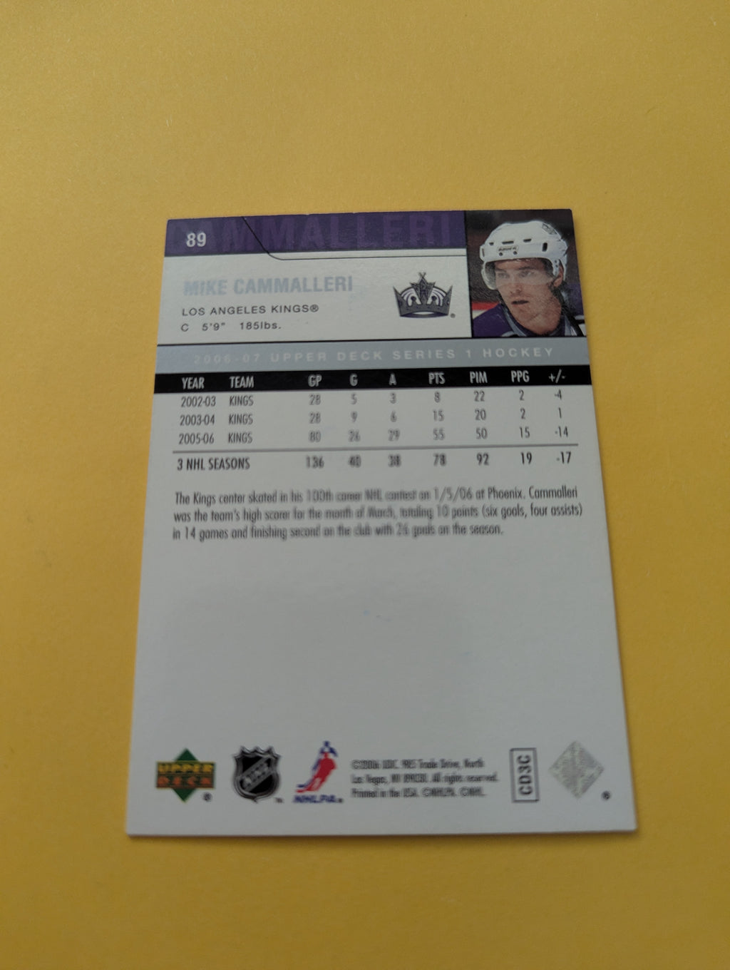 Mike Cammalleri Signed Los Angeles Kings Card