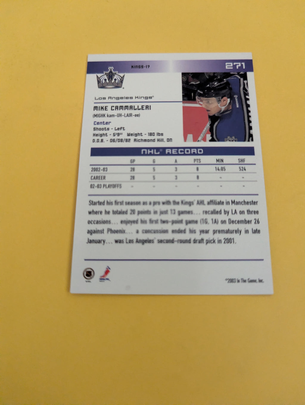 Mike Cammalleri Signed Los Angeles Kings Card A