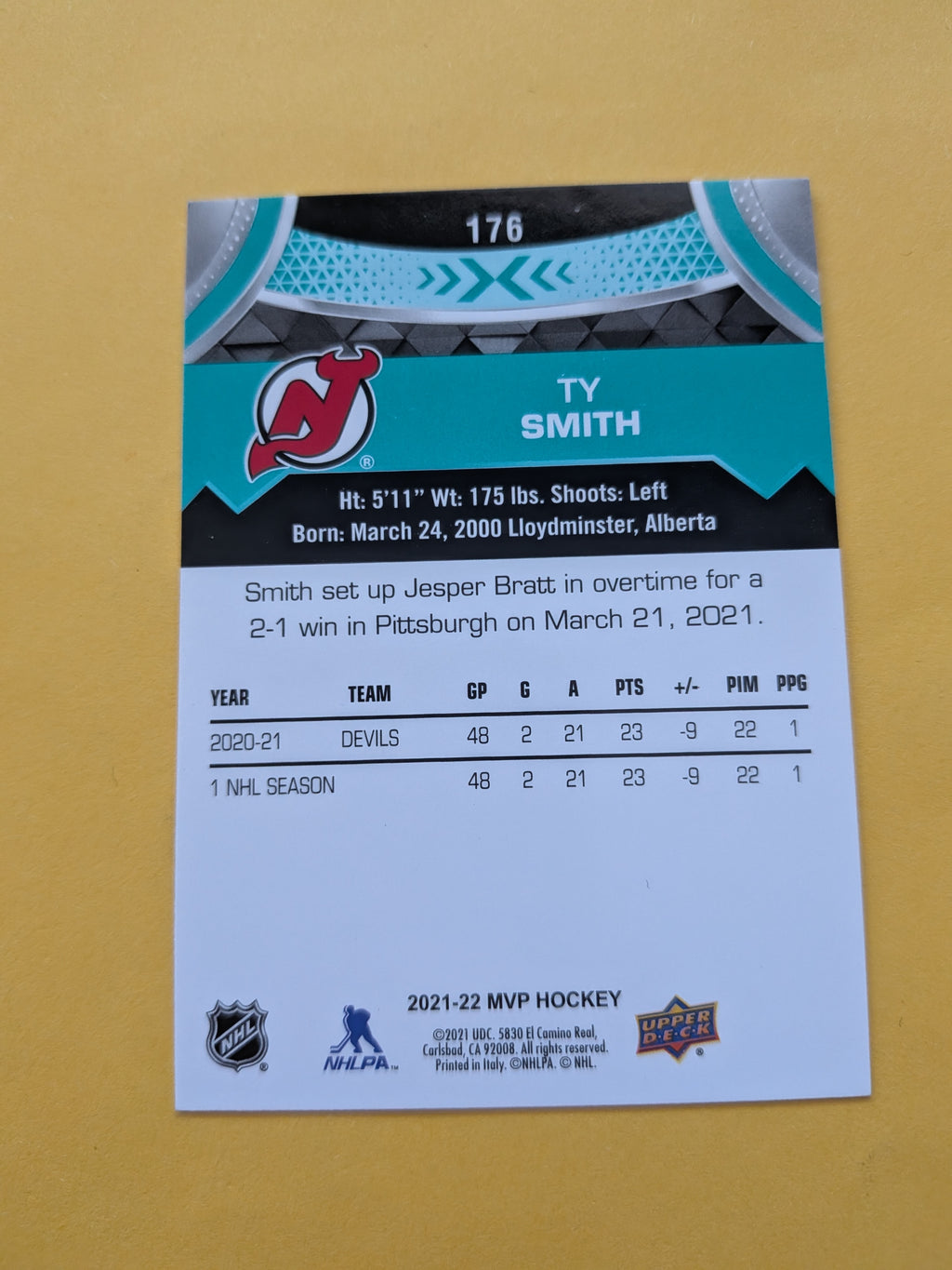 Ty Smith Signed New Jersey Devils Card B