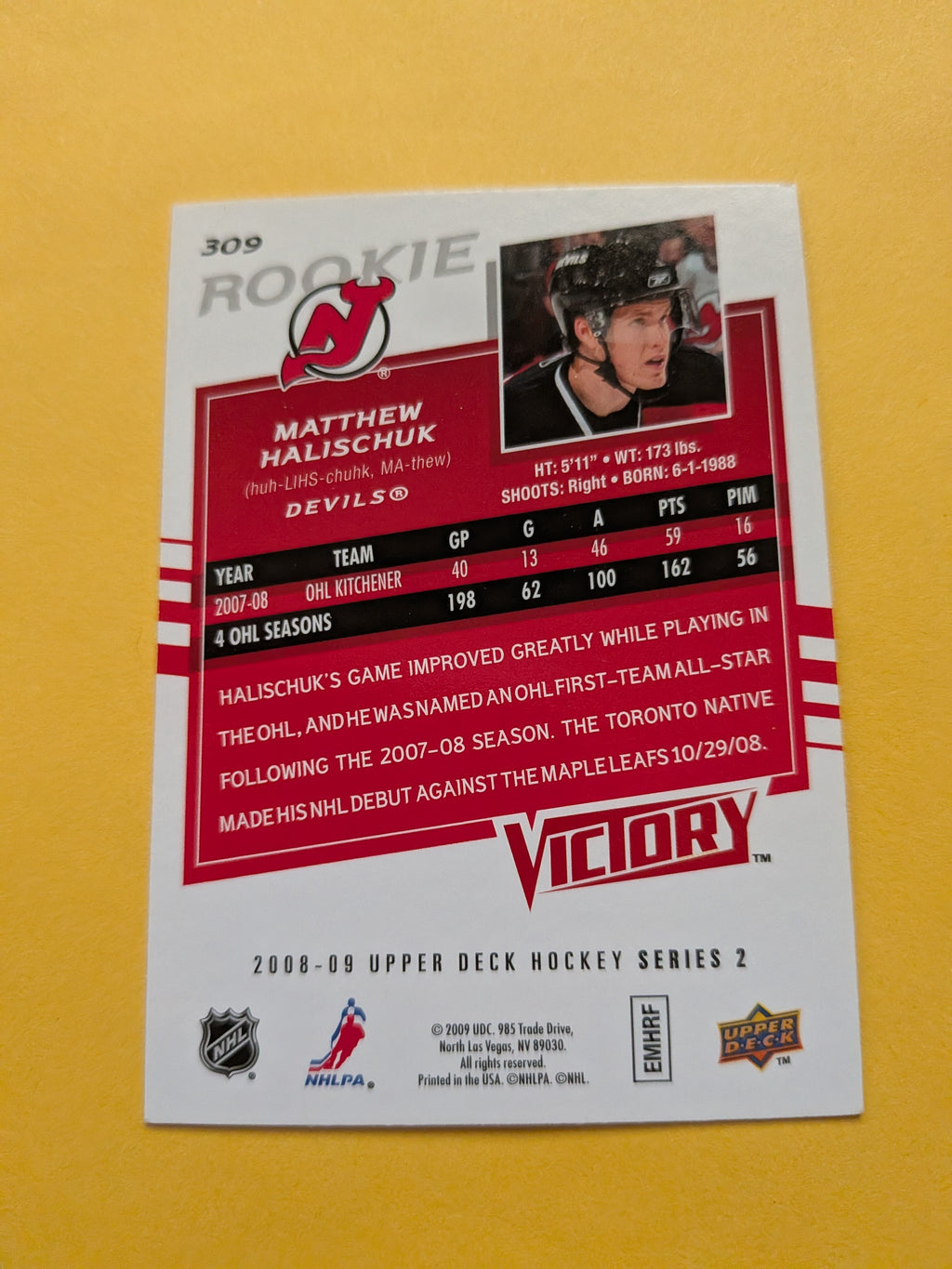 Matthew Halischuk Signed New Jersey Devils Rookie Card A
