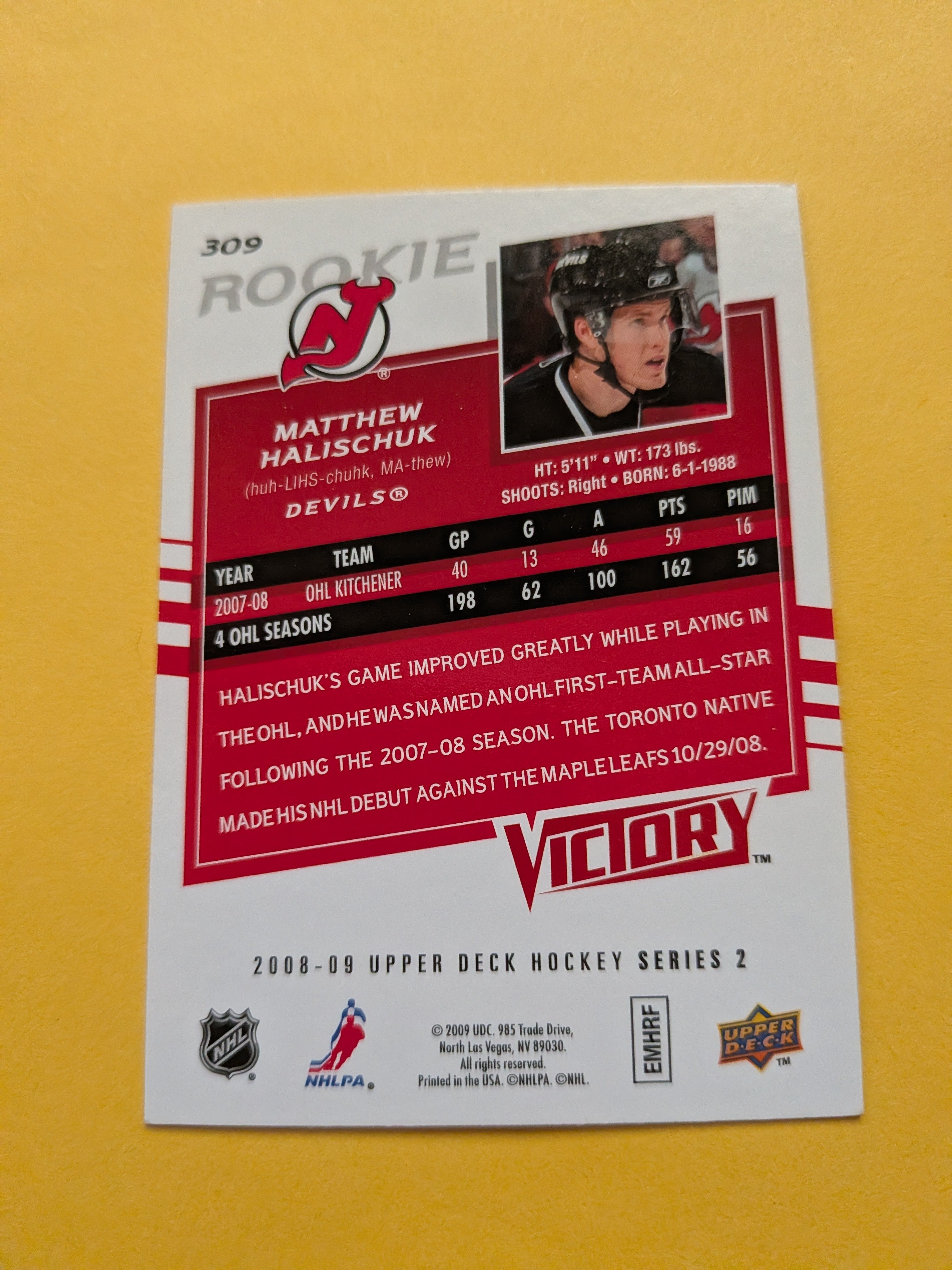 Matthew Halischuk Signed New Jersey Devils Rookie Card A