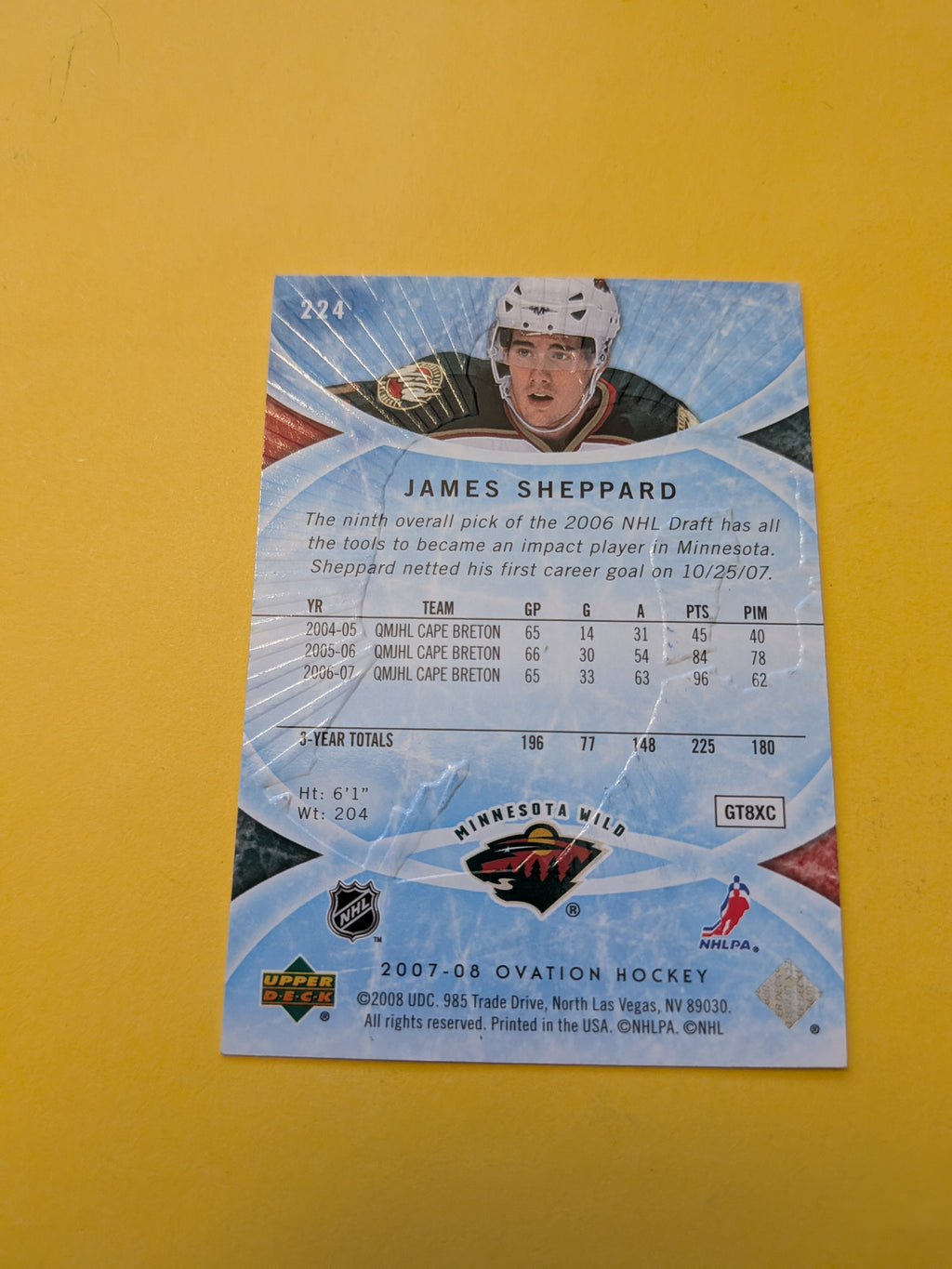 James Sheppard Signed Minnesota Wild Rookie Card A