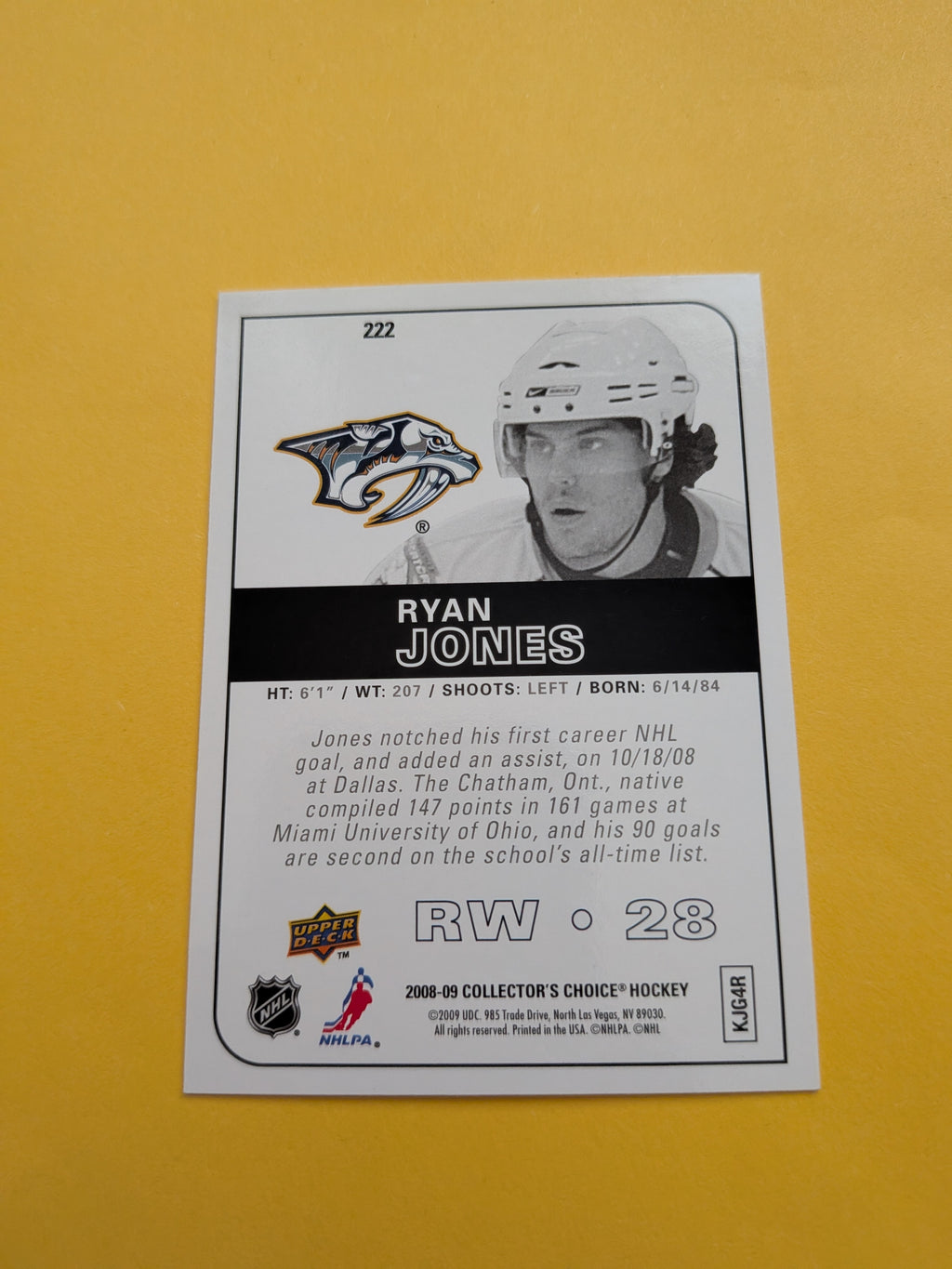 Ryan Jones Signed Nashville Predators Rookie Card E