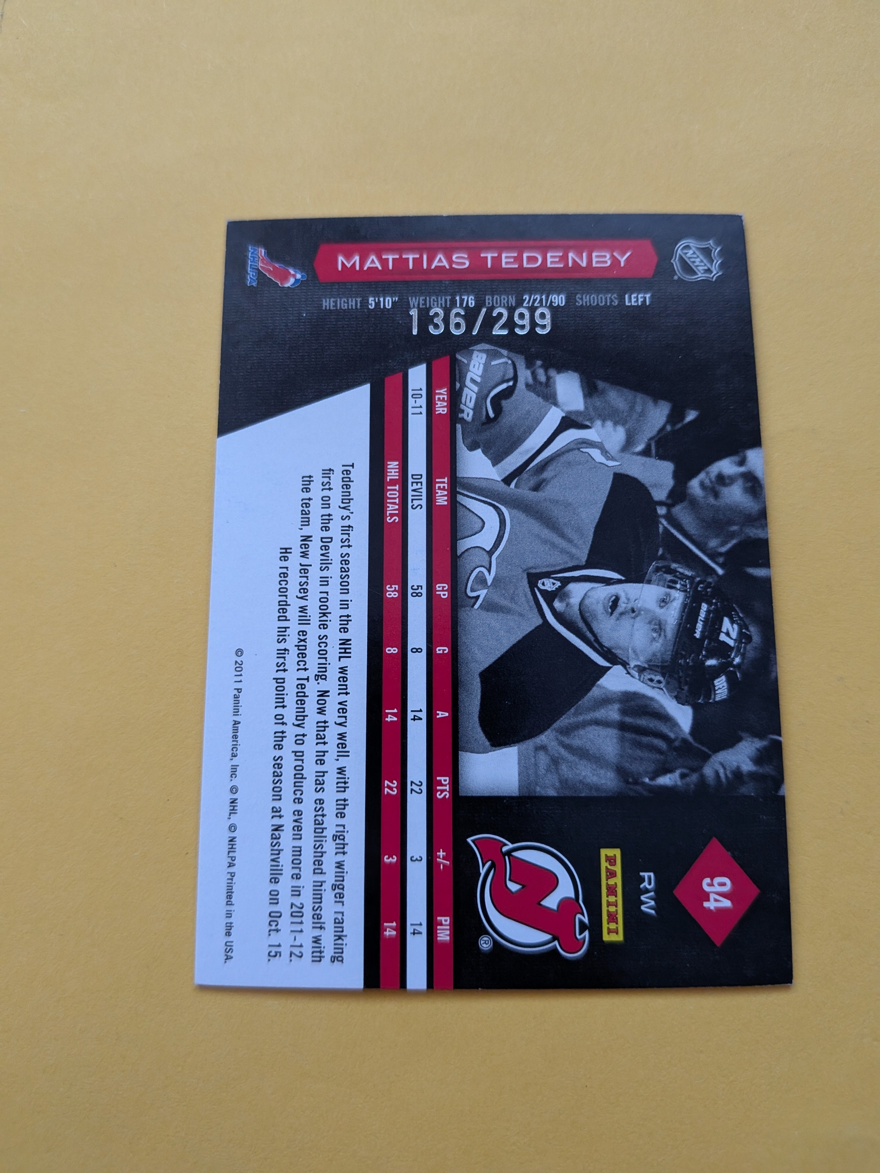 Mattias Tedenby Signed New Jersey Devils Card D