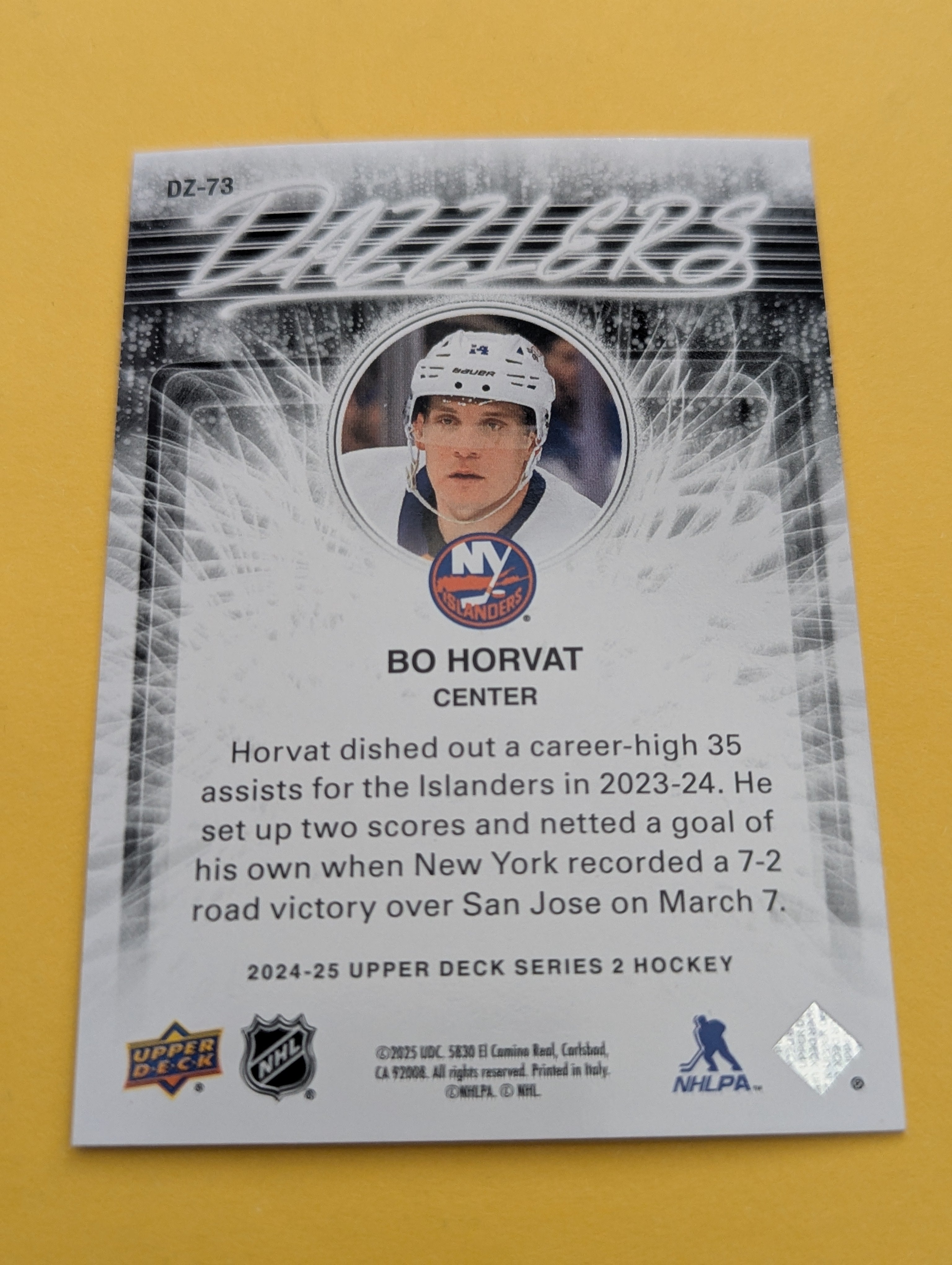 Bo Horvat 24-25 Upper Deck Dazzlers Orange Card