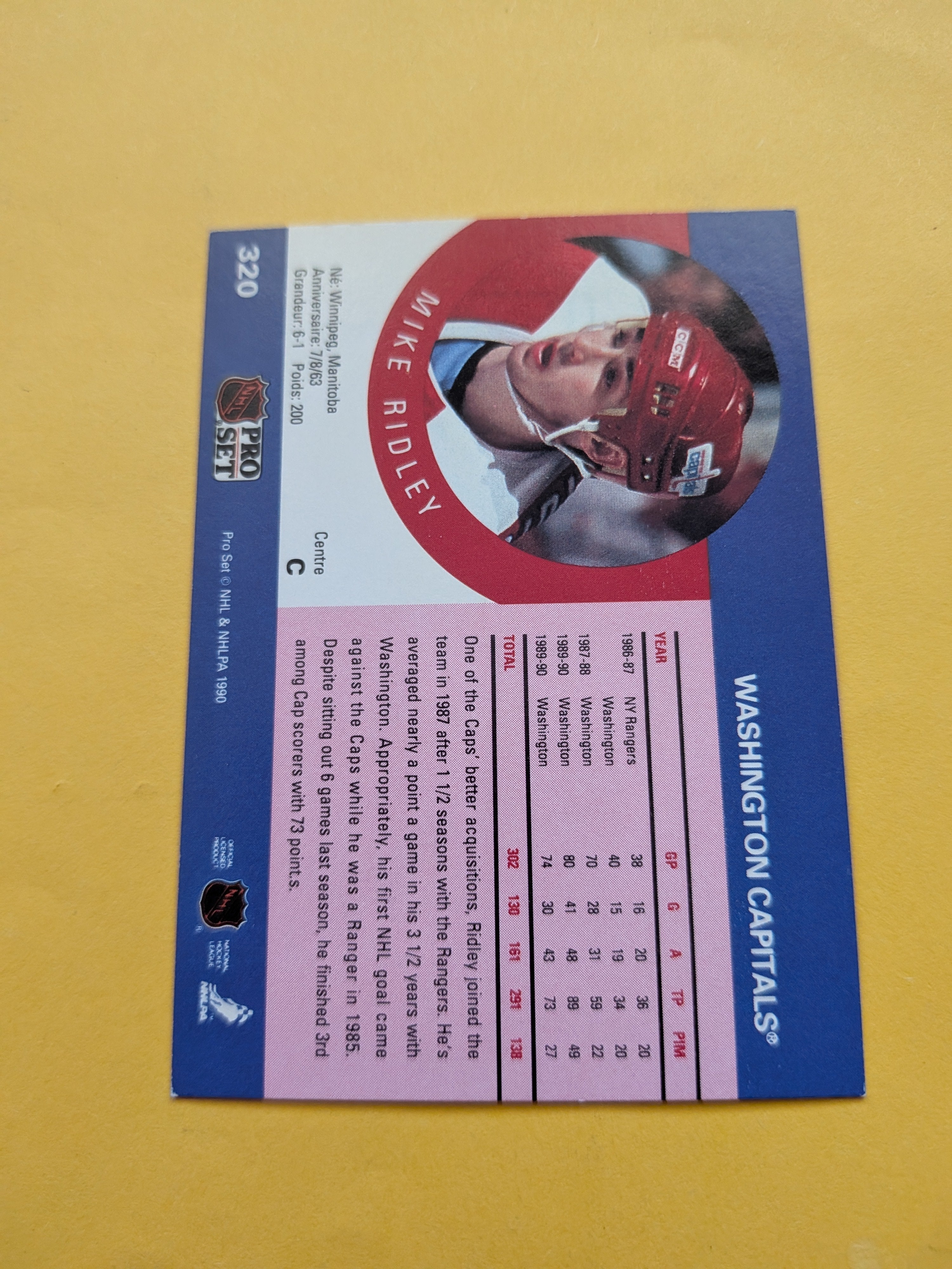 Mike Ridley Signed Washington Capitals Card K