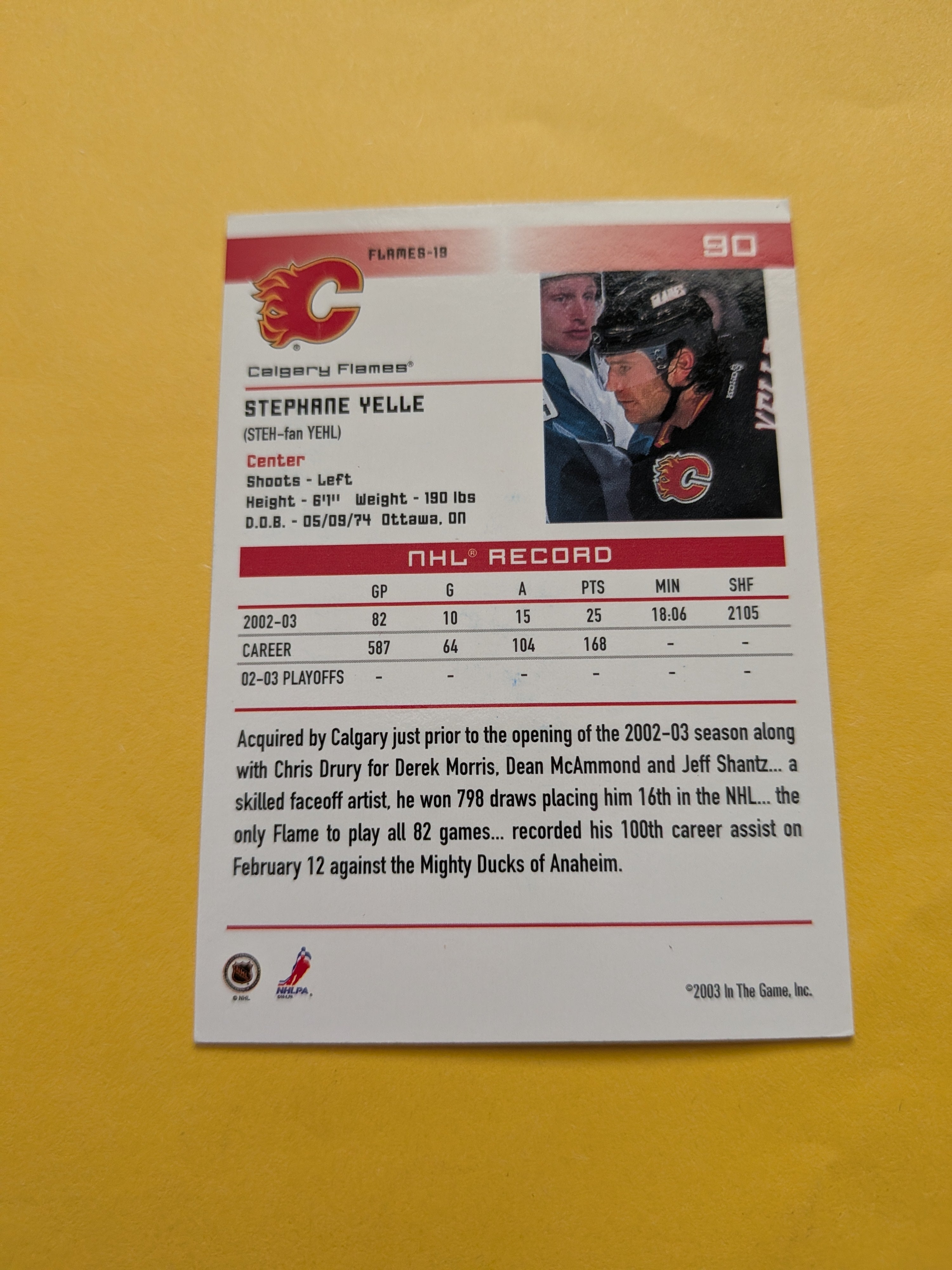 Stephane Yelle Signed Calgary Flames Card B