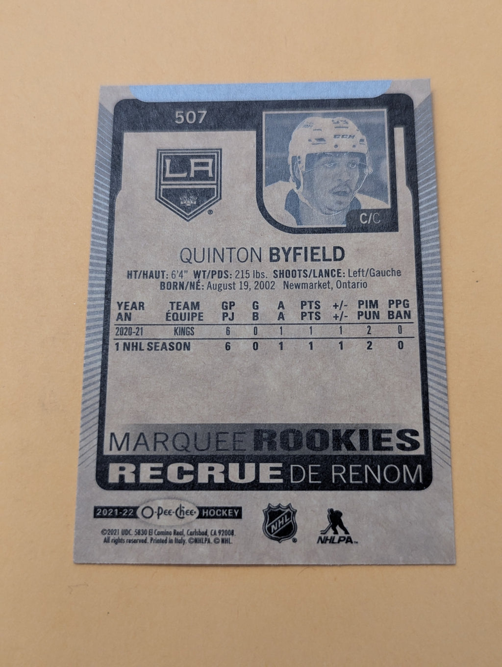 Quinton Byfield 21-22 OPC Rookie Card