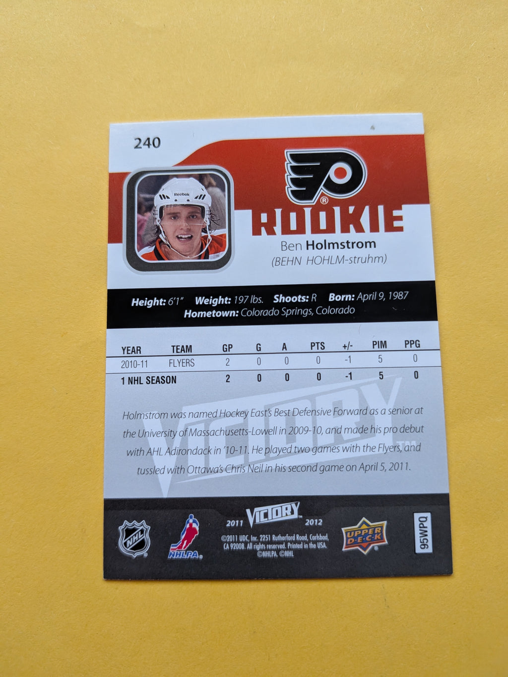 Ben Holmstrom Signed Philadelphia Flyers Rookie Card C