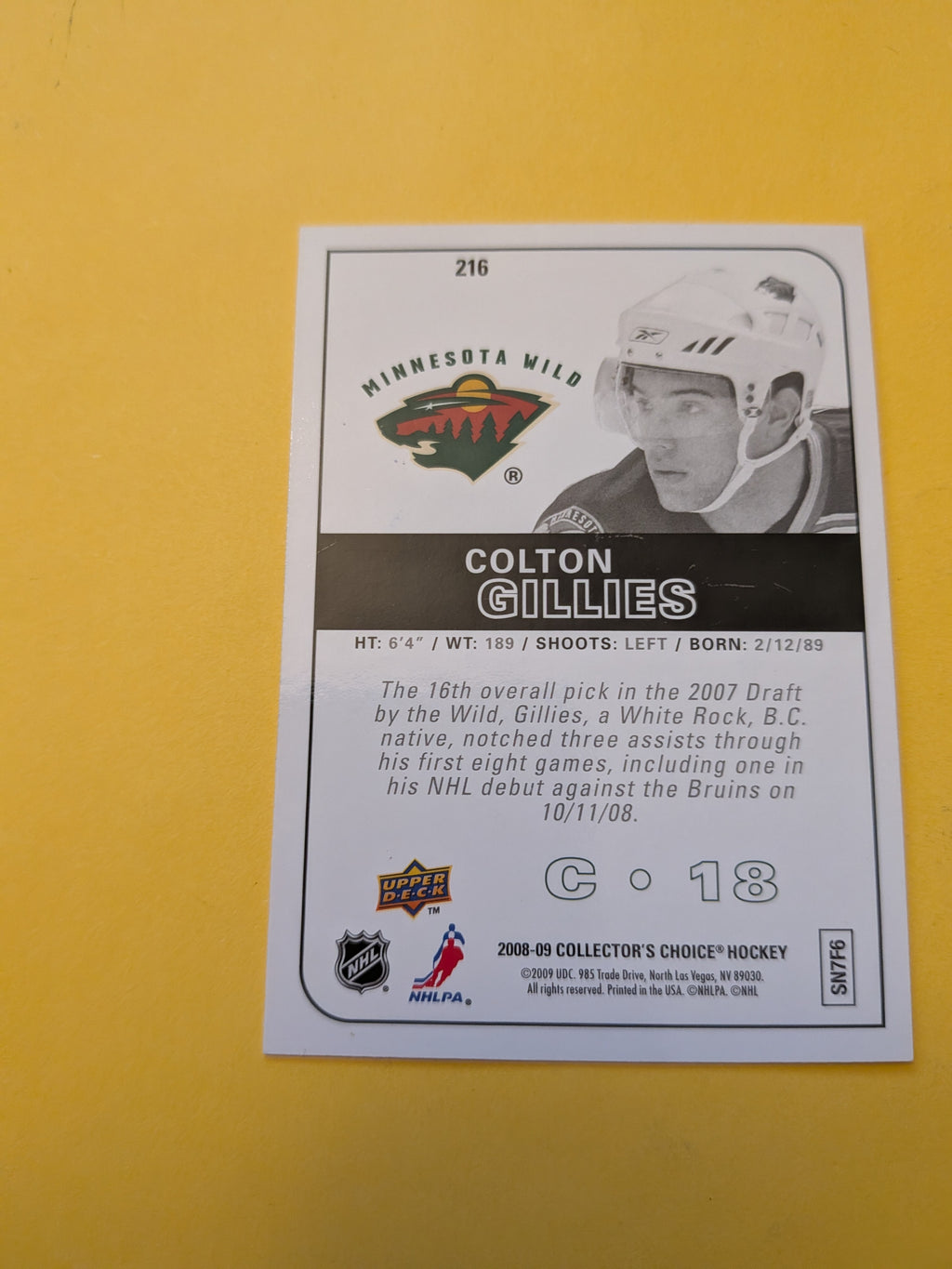 Colton Gillies Signed Minnesota Wild Rookie Card C