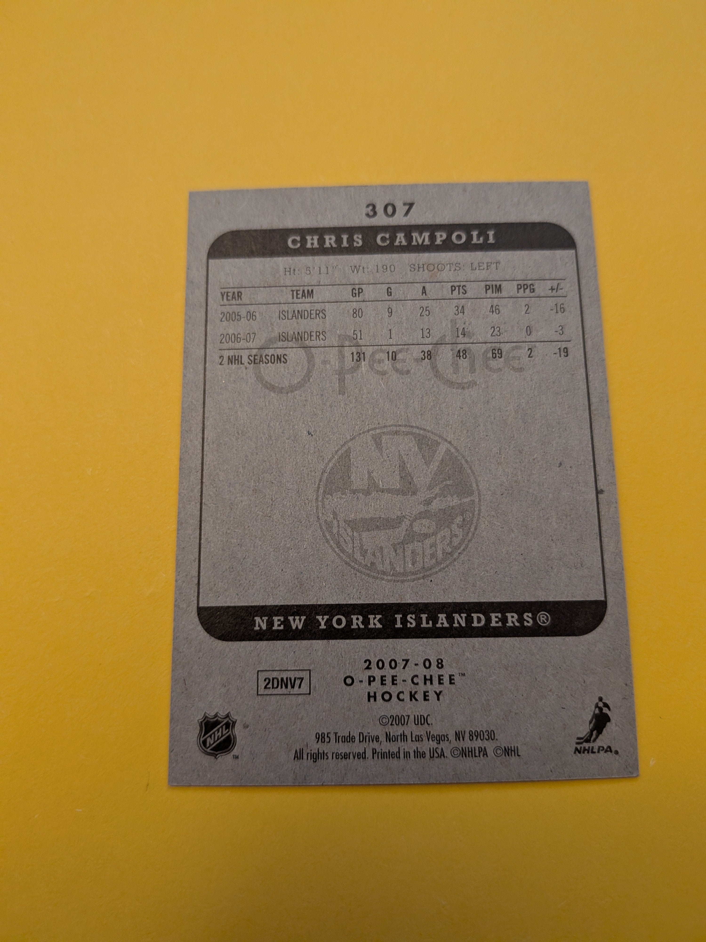 Chris Campoli Signed New York Islanders Card A
