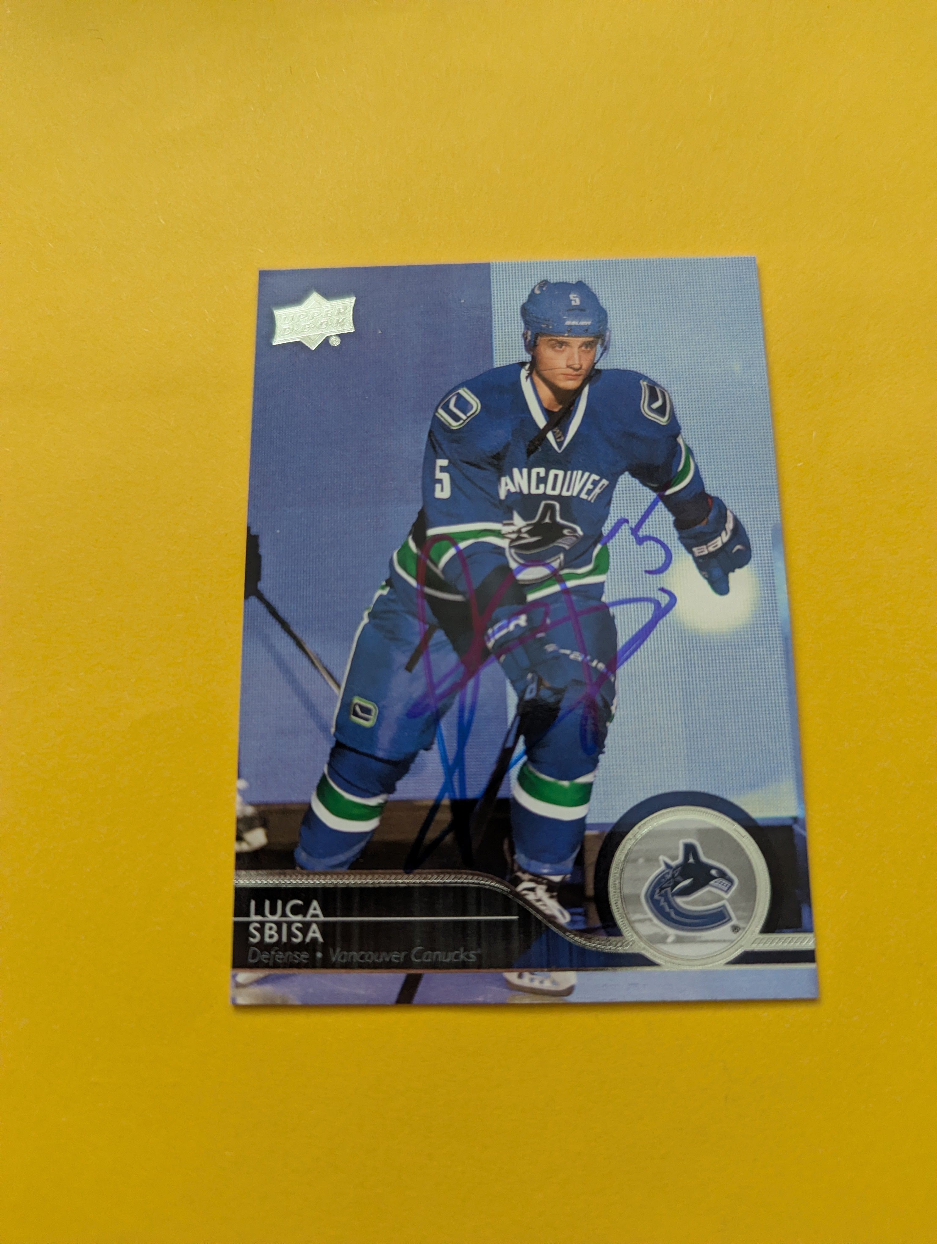 Luca Sbisa Signed Vancouver Canucks Card