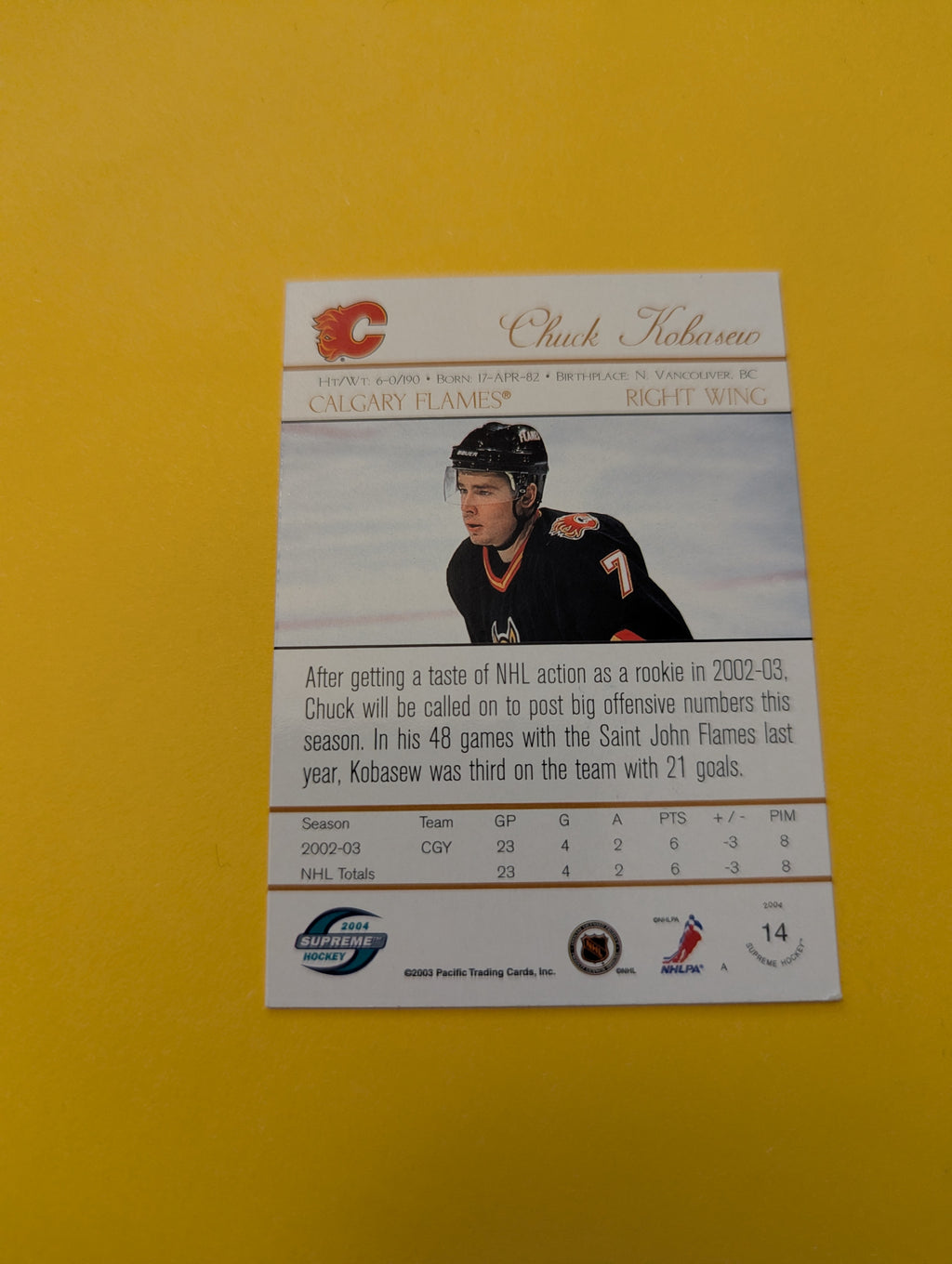 Chuck Kobasew Signed Calgary Flames Card