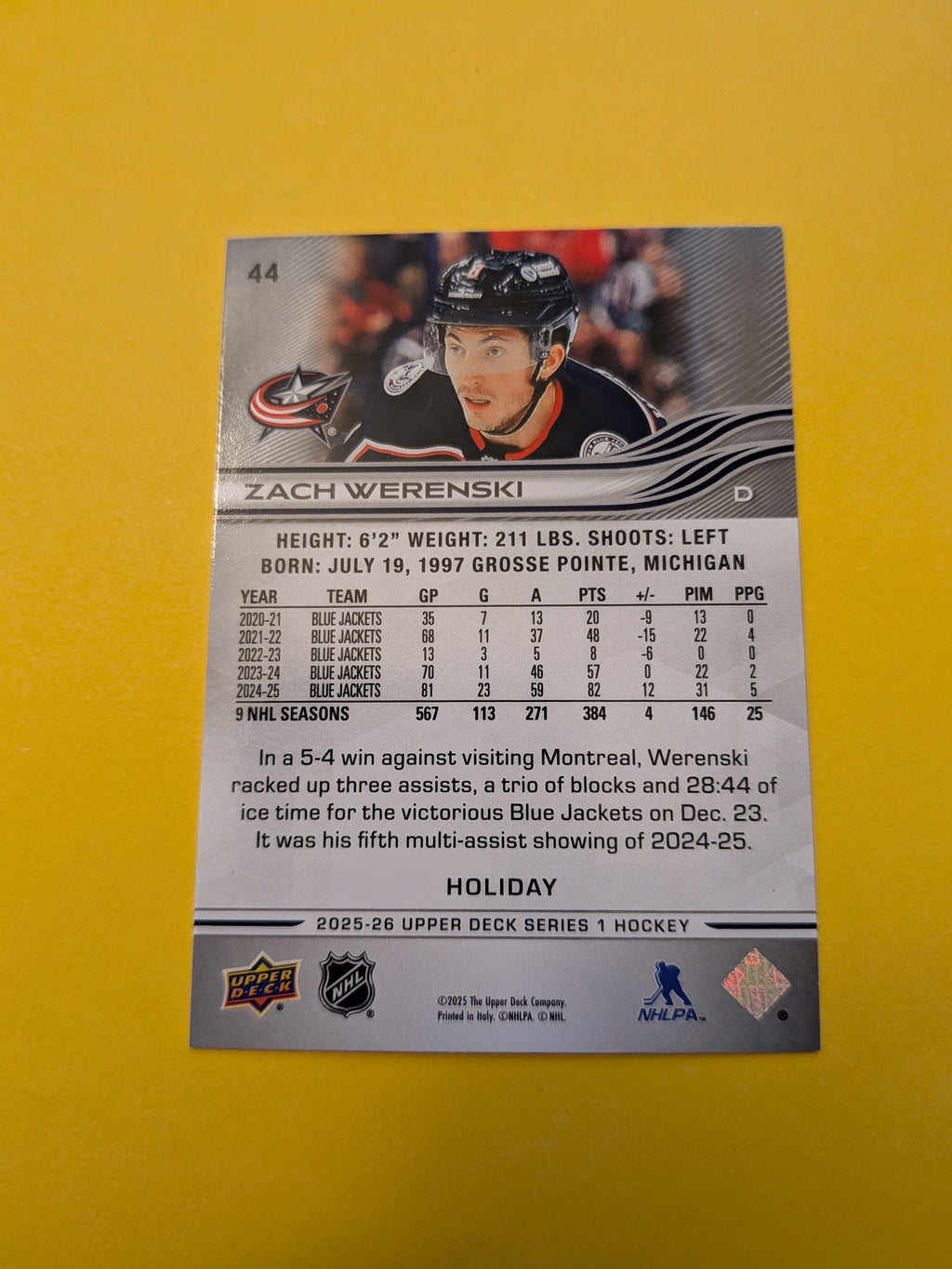 Zach Werenski 25-26 Upper Deck Green Holiday Card