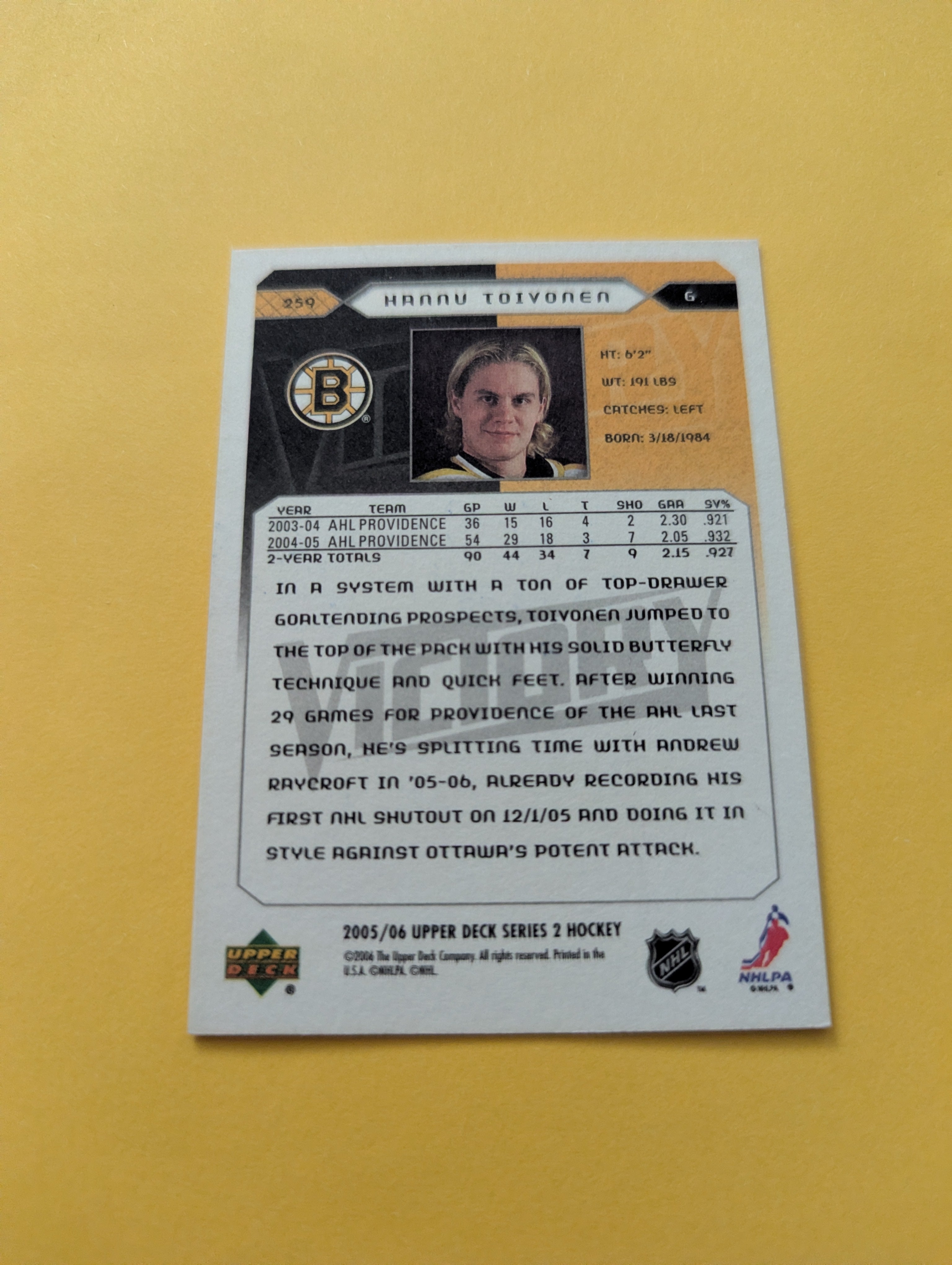 Hannu Toivonen Signed Boston Bruins Rookie Card