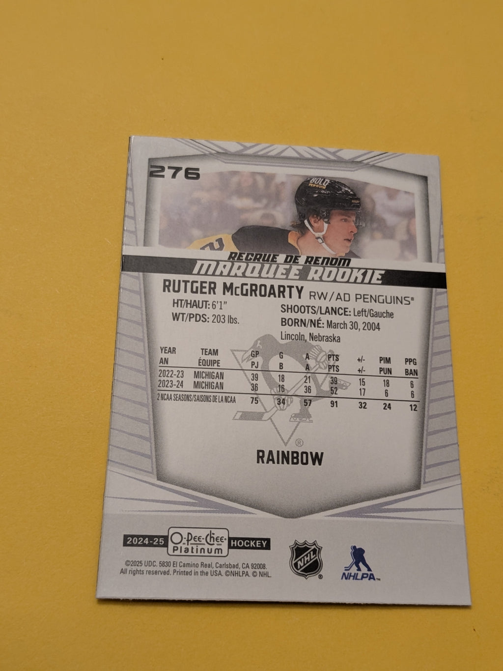Rutger McGroarty 24-25 OPC Platinum Rookie Rainbow Card