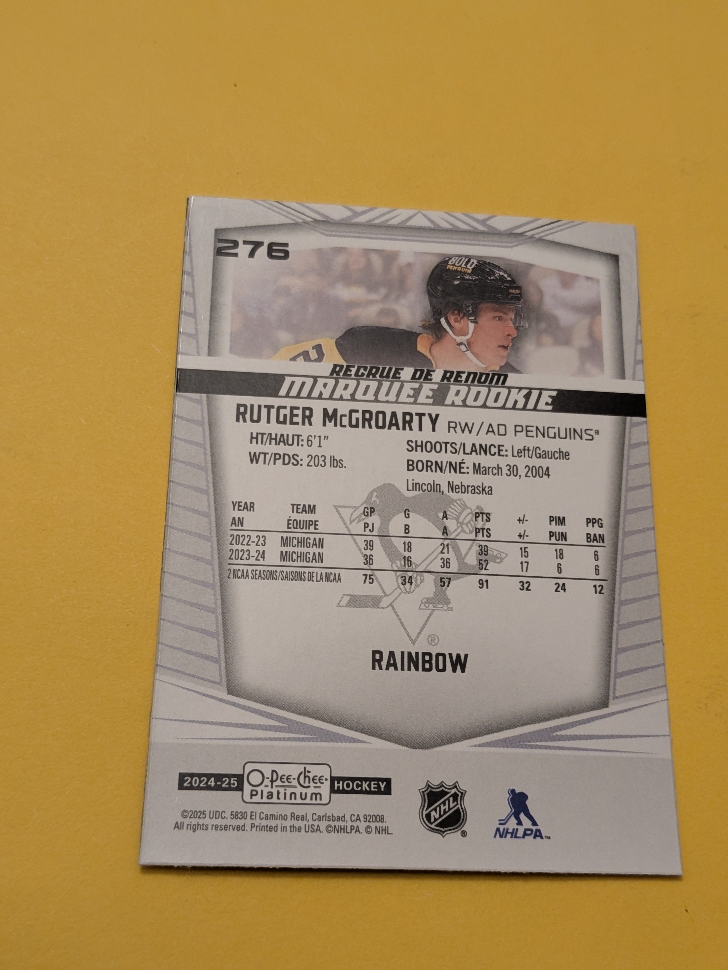 Rutger McGroarty 24-25 OPC Platinum Rookie Rainbow Card