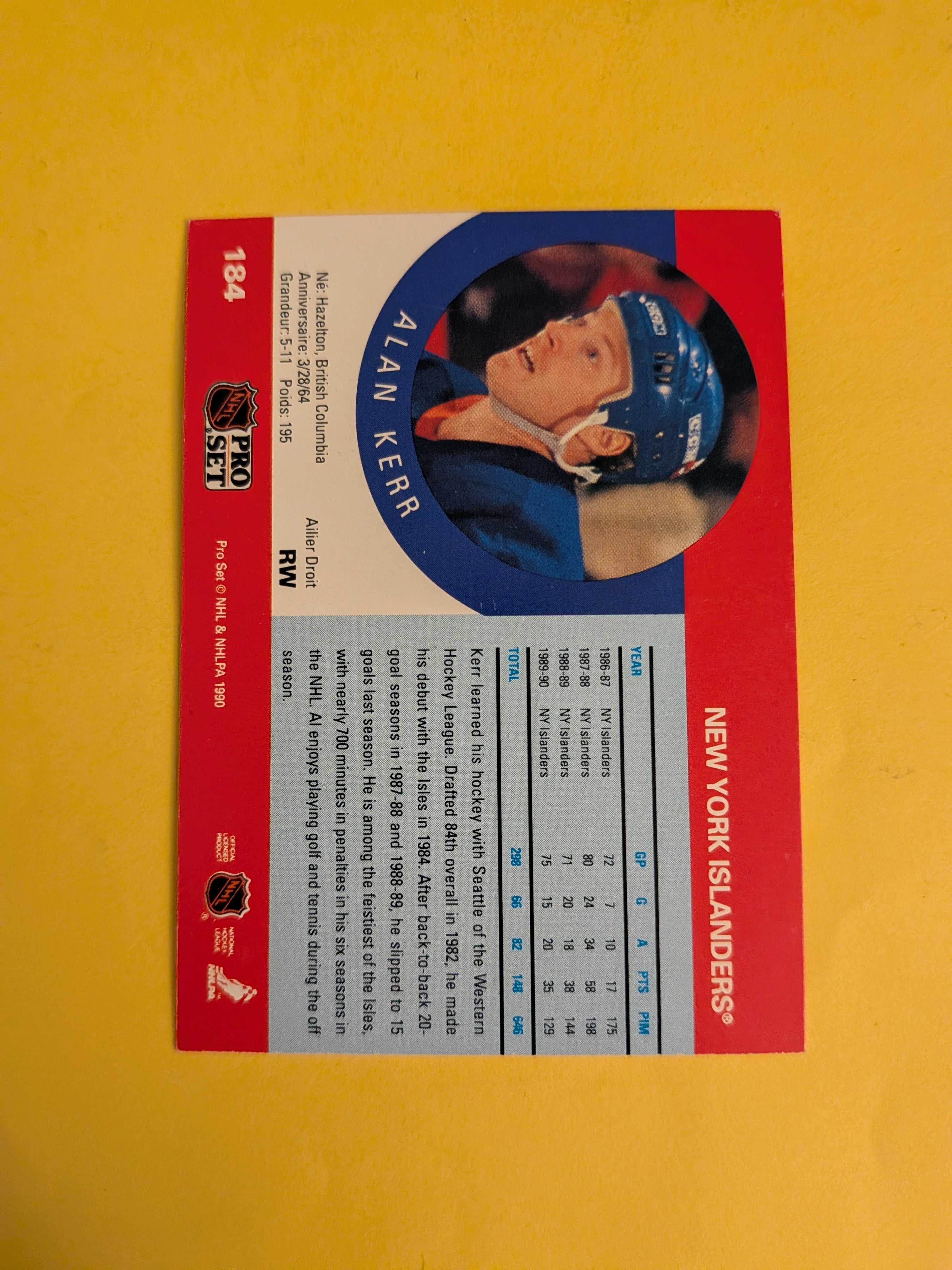 Alan Kerr Signed New York Islanders Card A