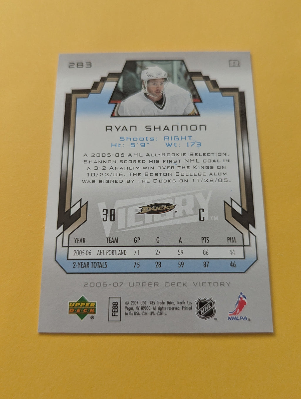 Ryan Shannon Signed Anaheim Ducks Rookie Card