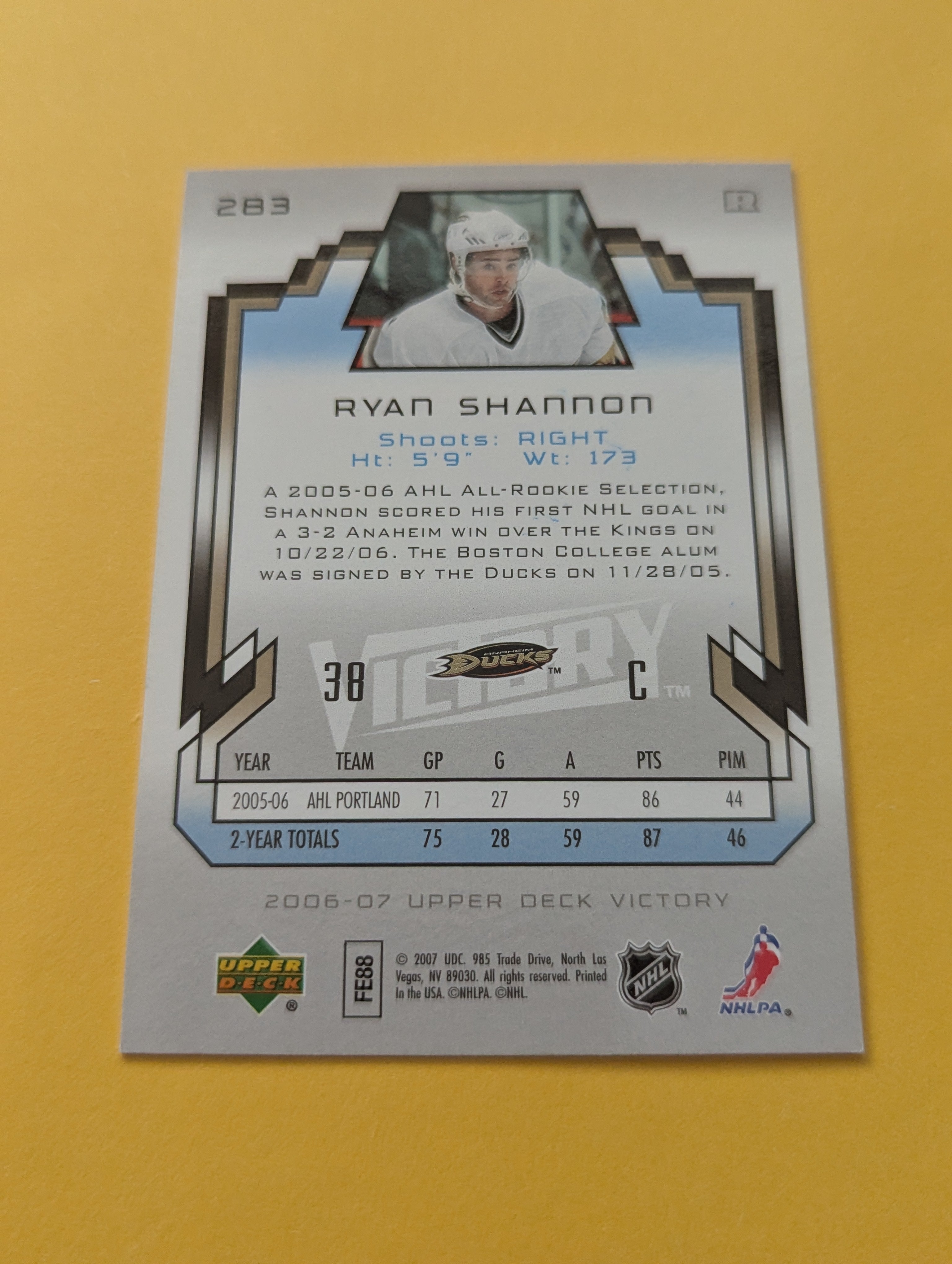 Ryan Shannon Signed Anaheim Ducks Rookie Card