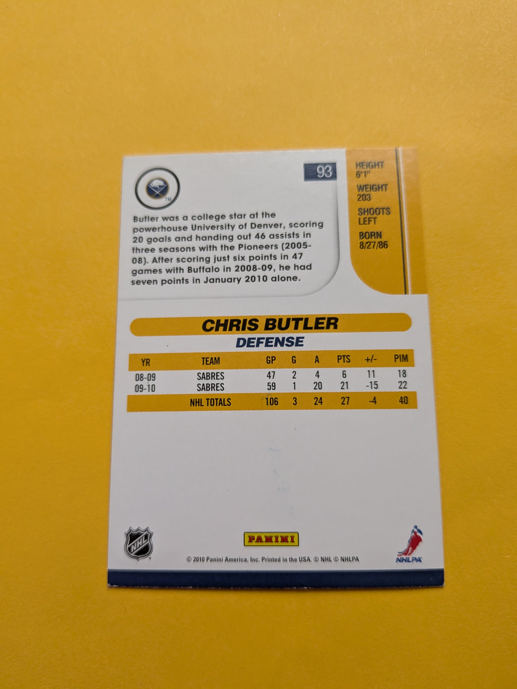 Chris Butler Signed Buffalo Sabres Card C