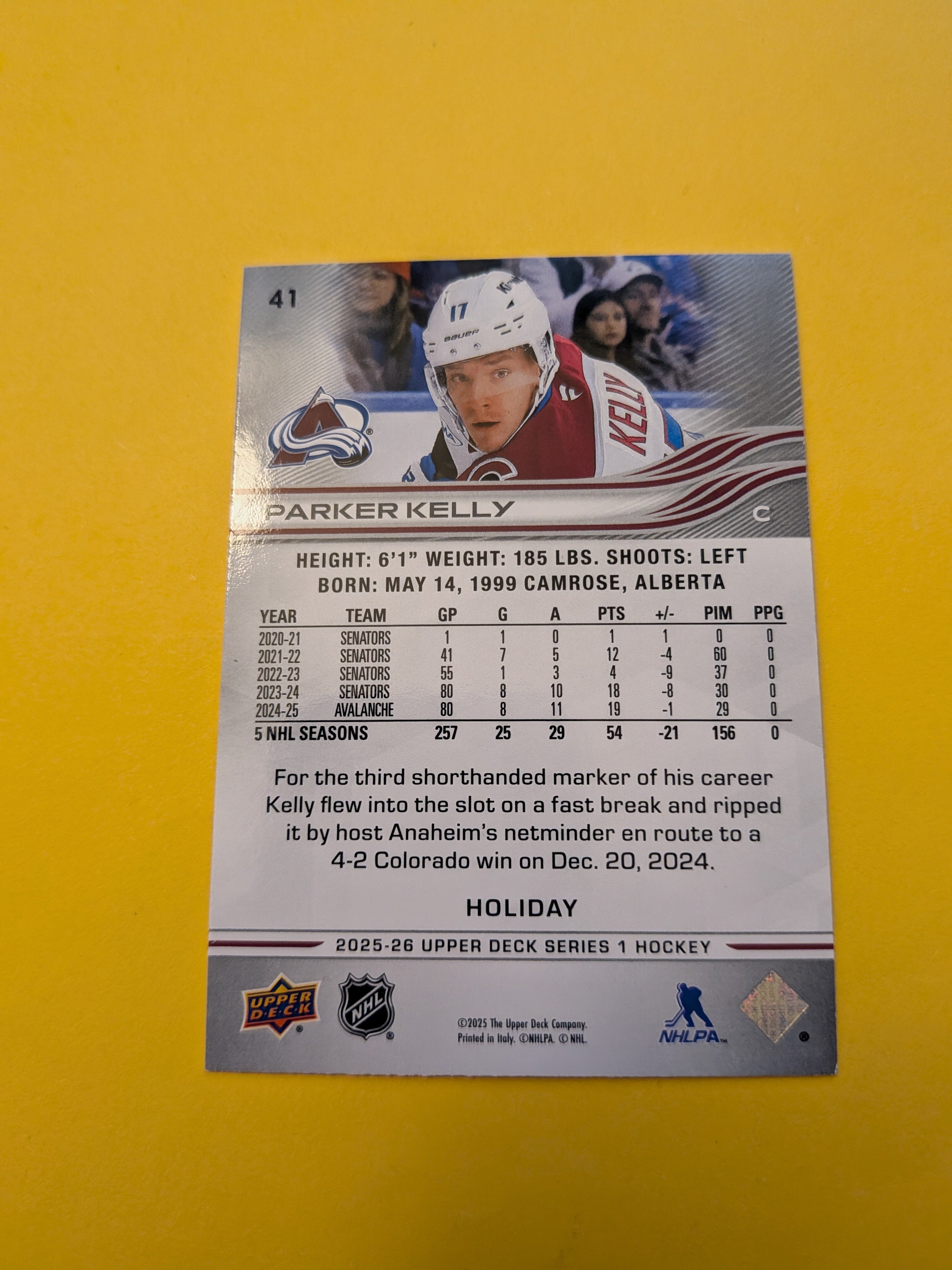 Parker Kelly 25-26 Upper Deck Green Holiday Card