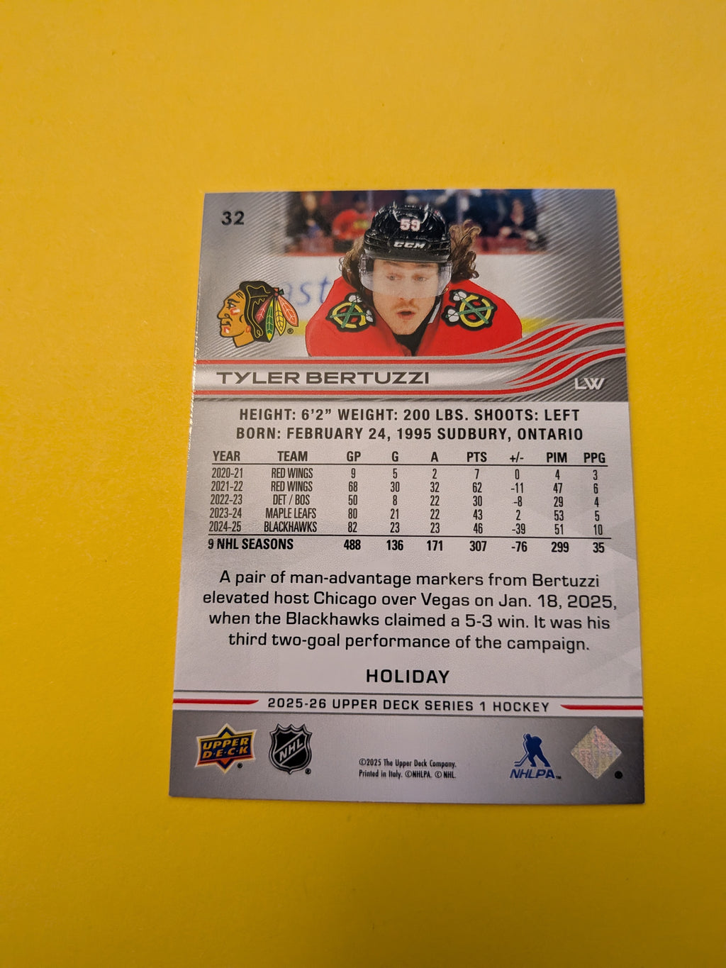 Tyler Bertuzzi 25-26 Upper Deck Green Holiday Card