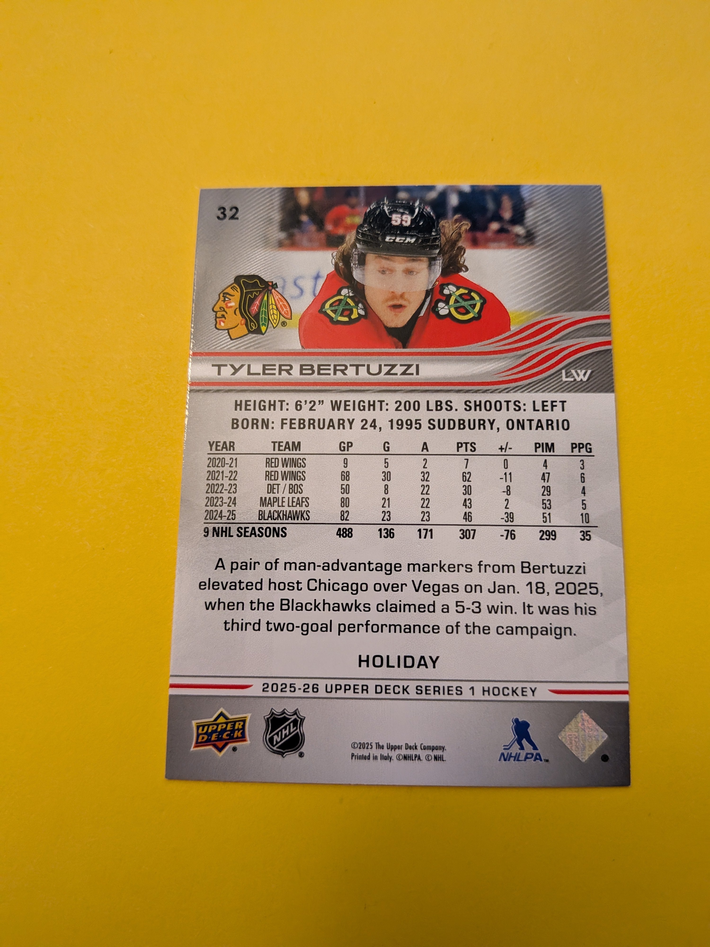 Tyler Bertuzzi 25-26 Upper Deck Green Holiday Card