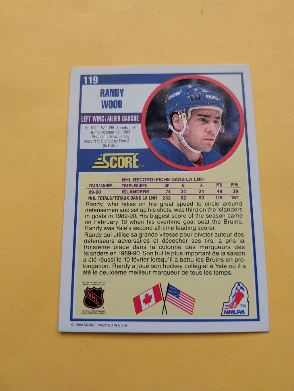 Randy Wood Signed New York Islanders Card B