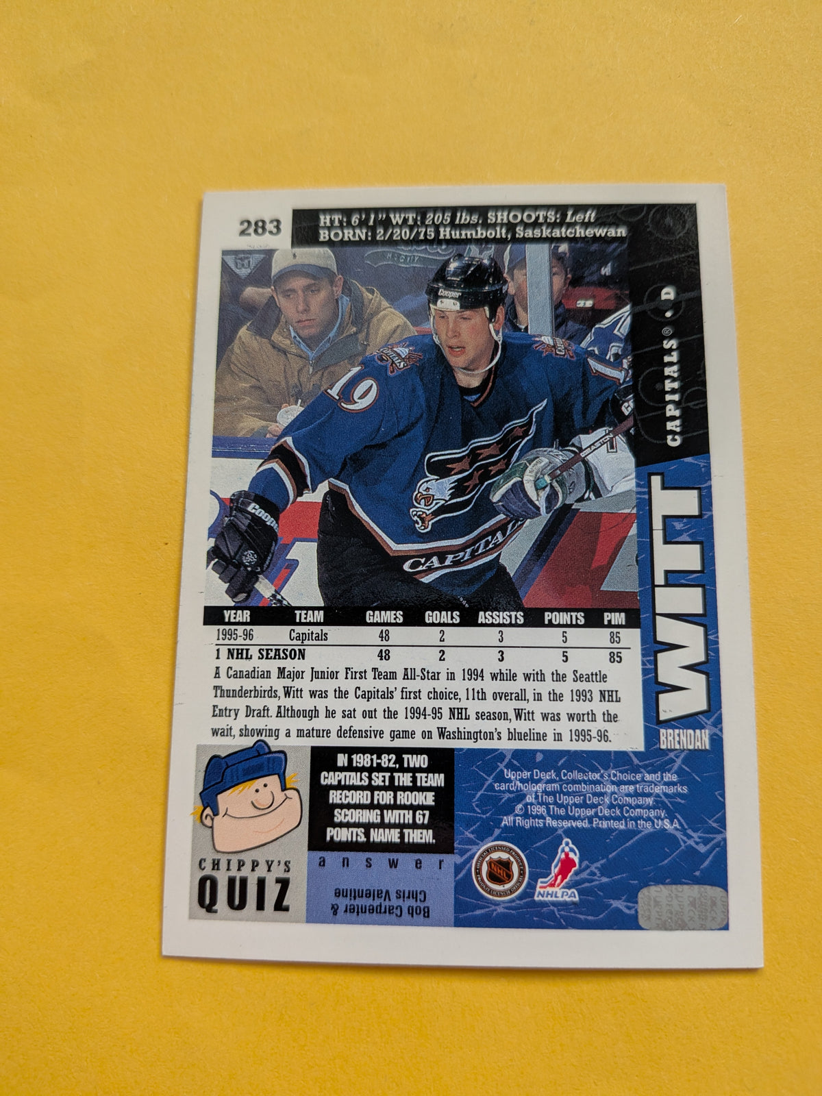 Brendan Witt Signed Washington Capitals Card A
