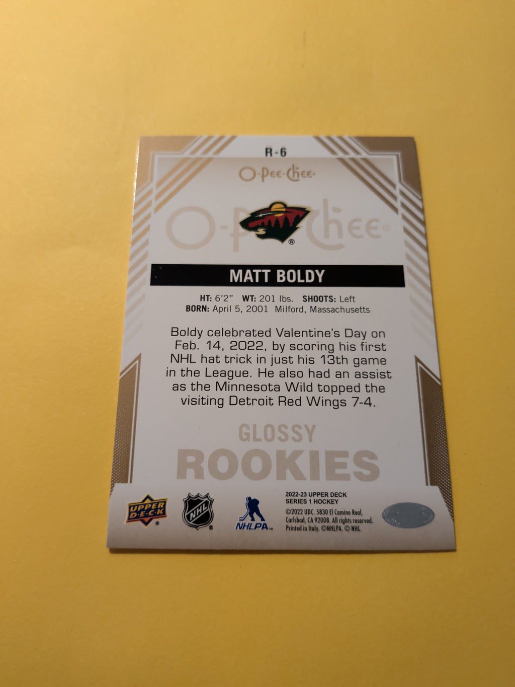 Matt Boldy 22-23 Upper Deck OPC Glossy Gold Card