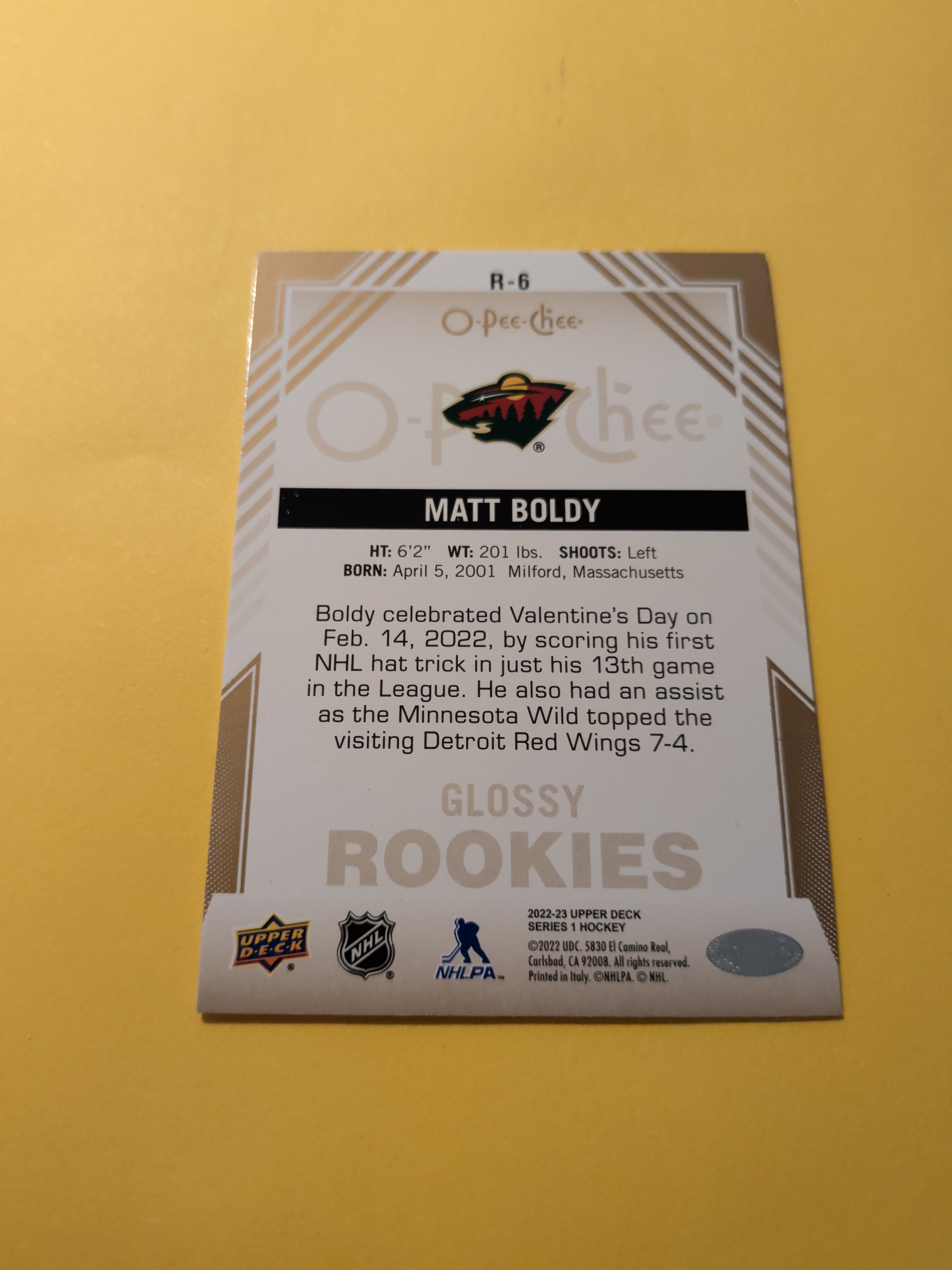 Matt Boldy 22-23 Upper Deck OPC Glossy Gold Card