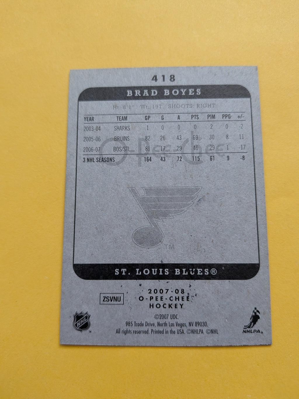 Brad Boyes Signed St. Louis Blues Card I