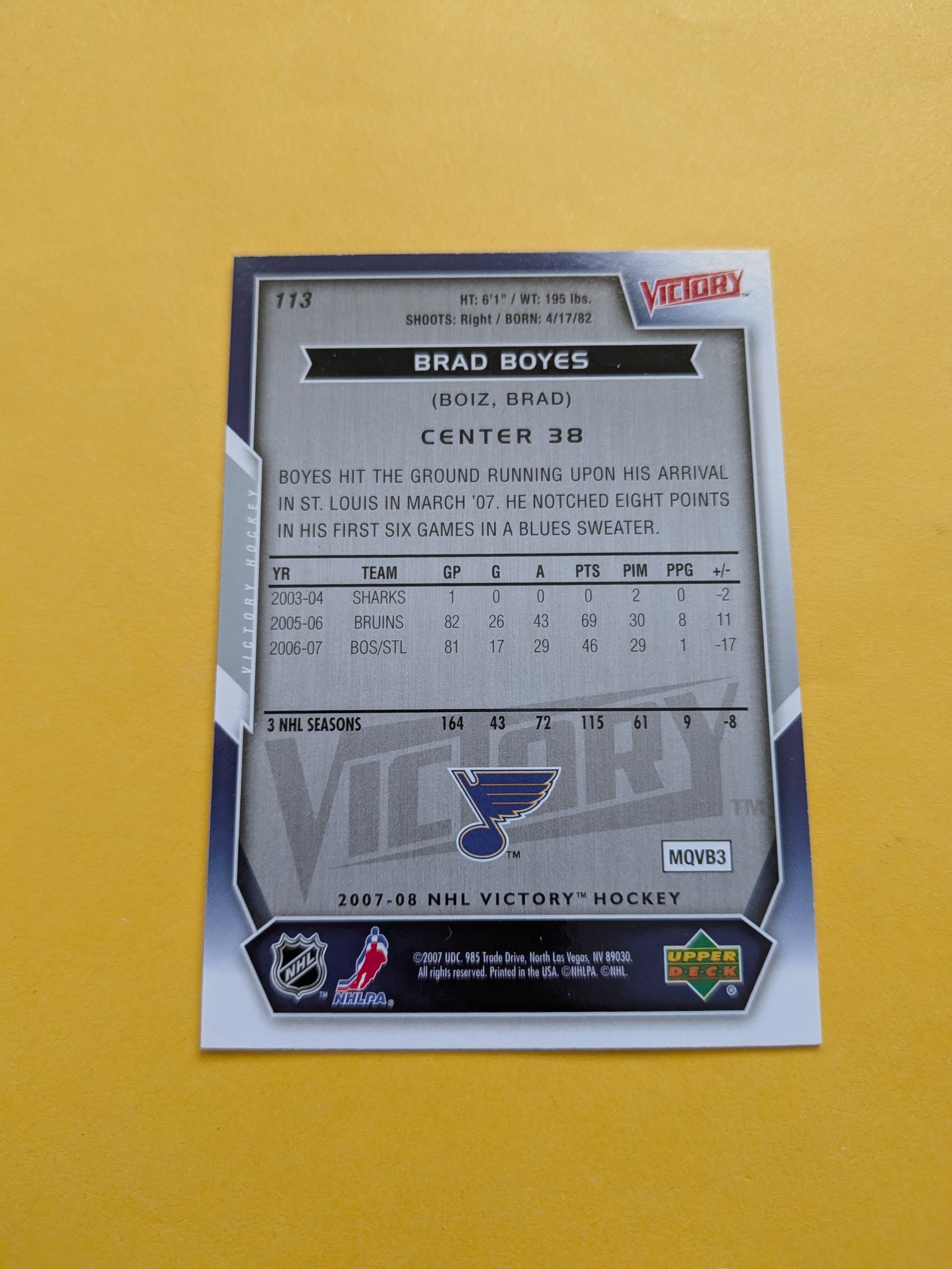 Brad Boyes Signed St. Louis Blues Card A