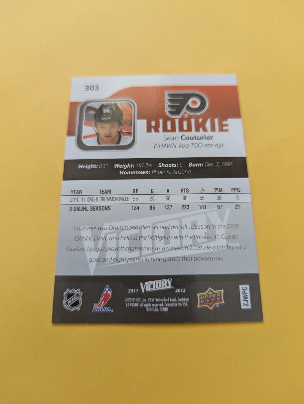 Sean Couturier 11-12 Upper Deck Victory Rookie Card