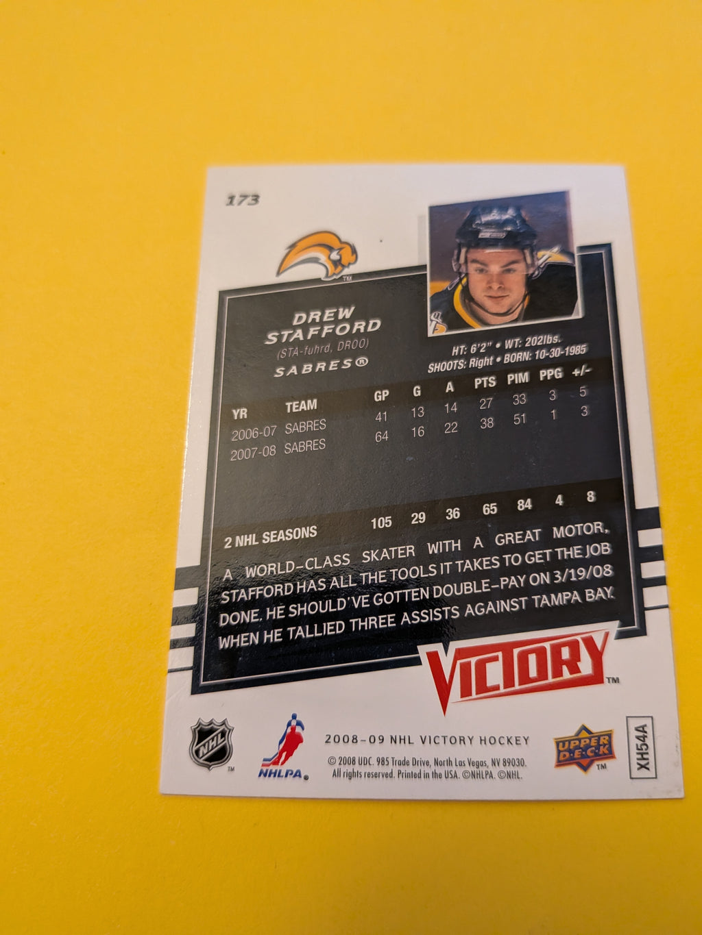 Drew Stafford Signed Buffalo Sabres Card E