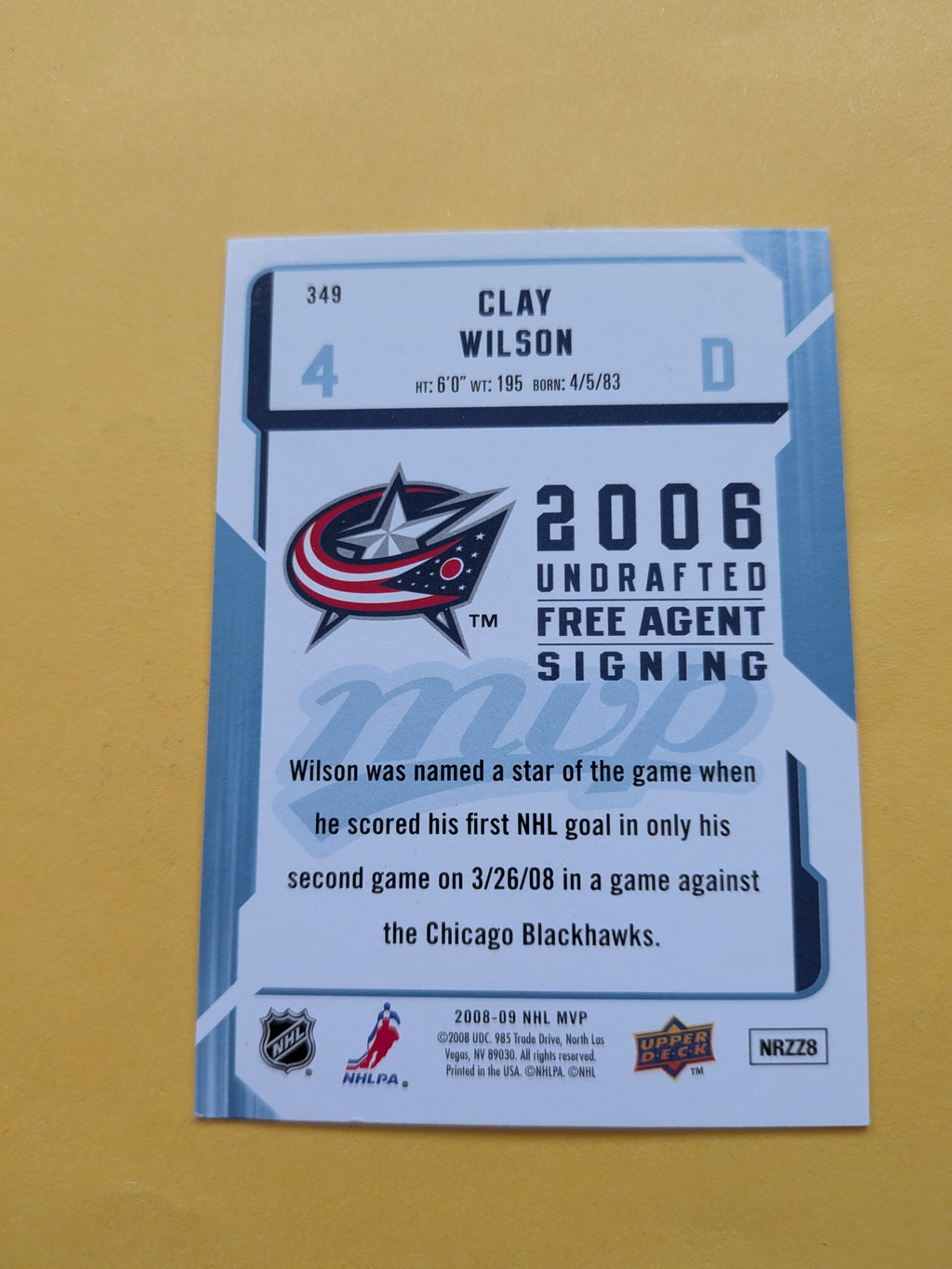 Clay Wilson Signed Columbus Blue Jackets Rookie Card A
