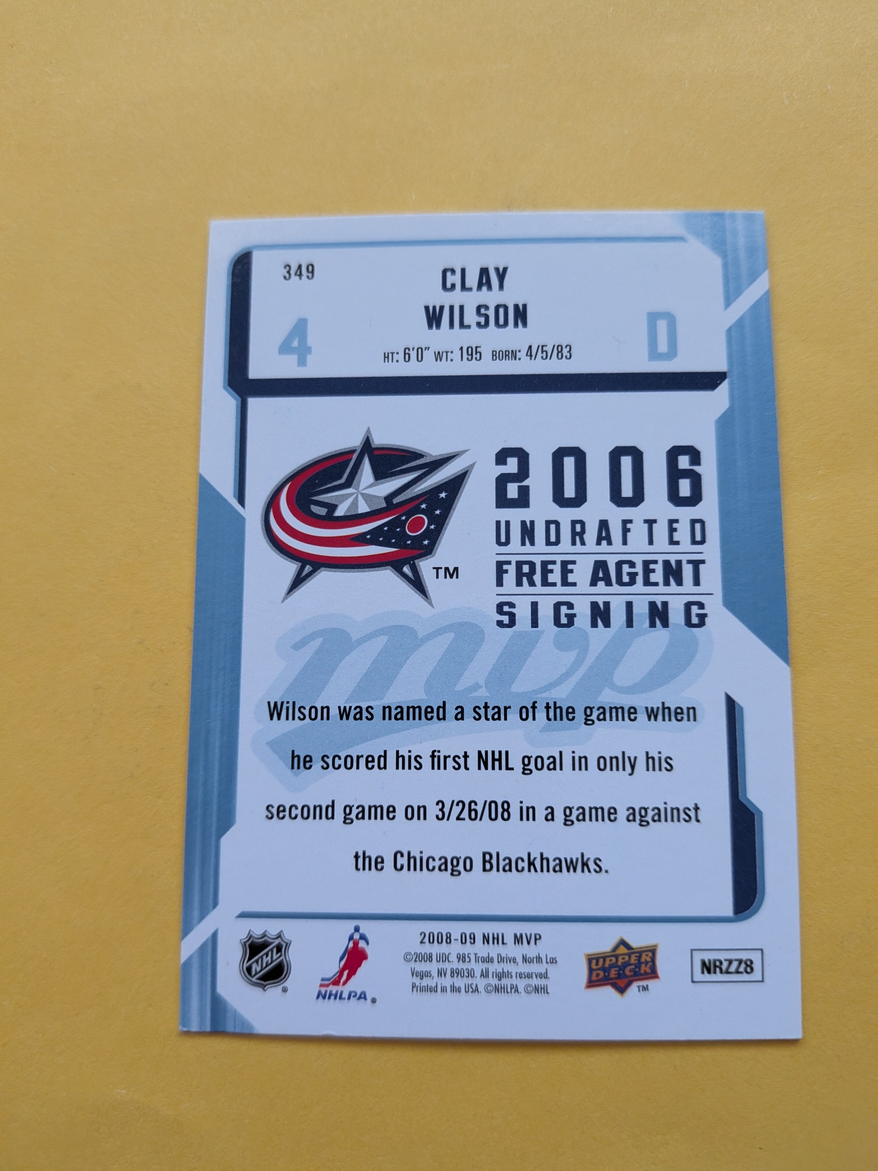 Clay Wilson Signed Columbus Blue Jackets Rookie Card A